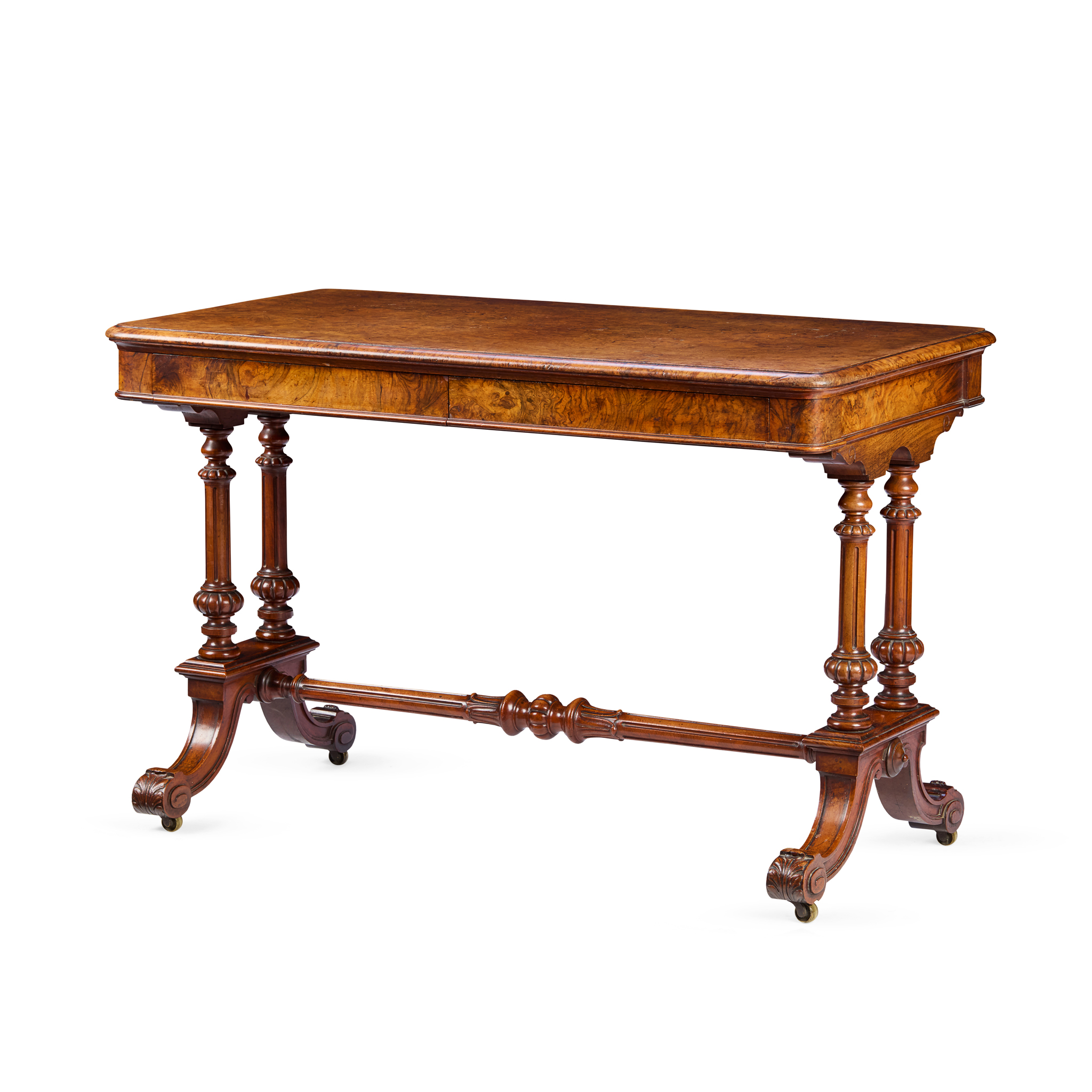 VICTORIAN BURR WALNUT LIBRARY TABLE