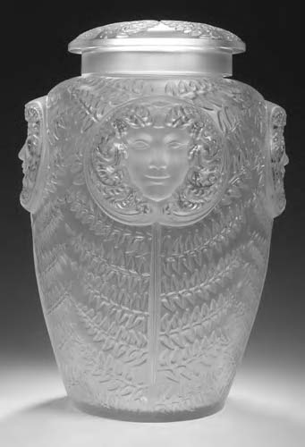 A monumental Lalique clear and frosted glass vase and cover,