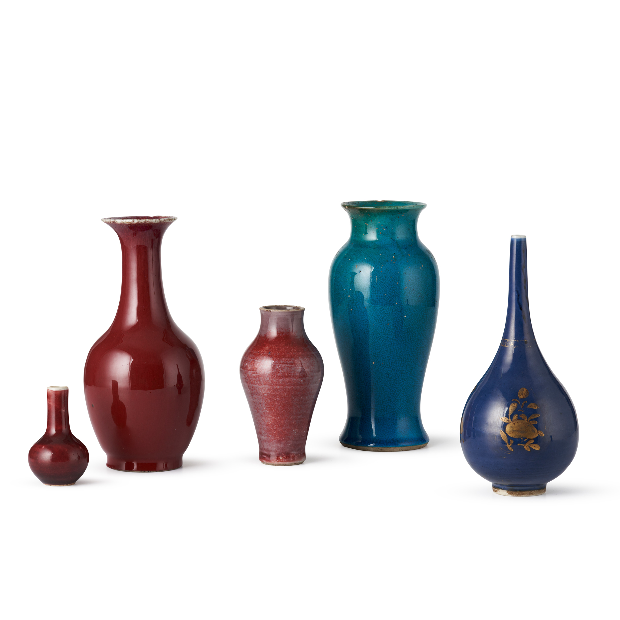 GROUP OF FIVE MONOCHROME VASES