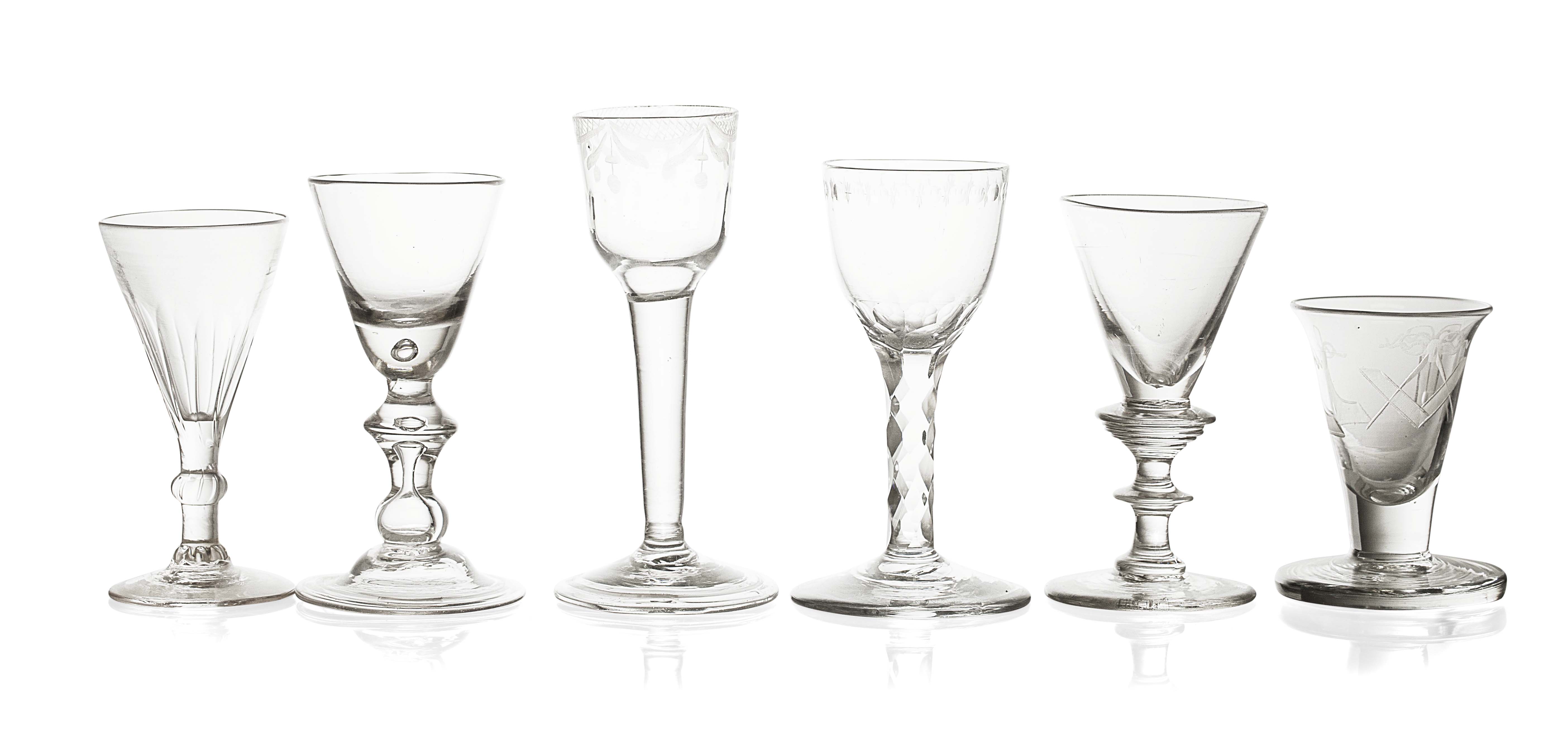 GROUP OF ENGLISH TOASTING AND DRINKING GLASSES