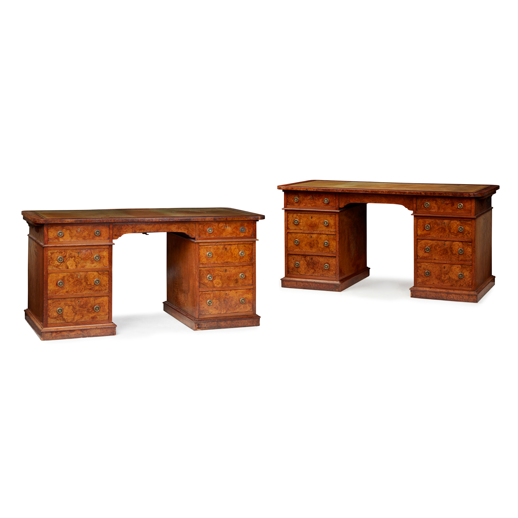 PAIR OF VICTORIAN WALNUT PEDESTAL DESKS, BY B. TAYLOR & SONS, LONDON