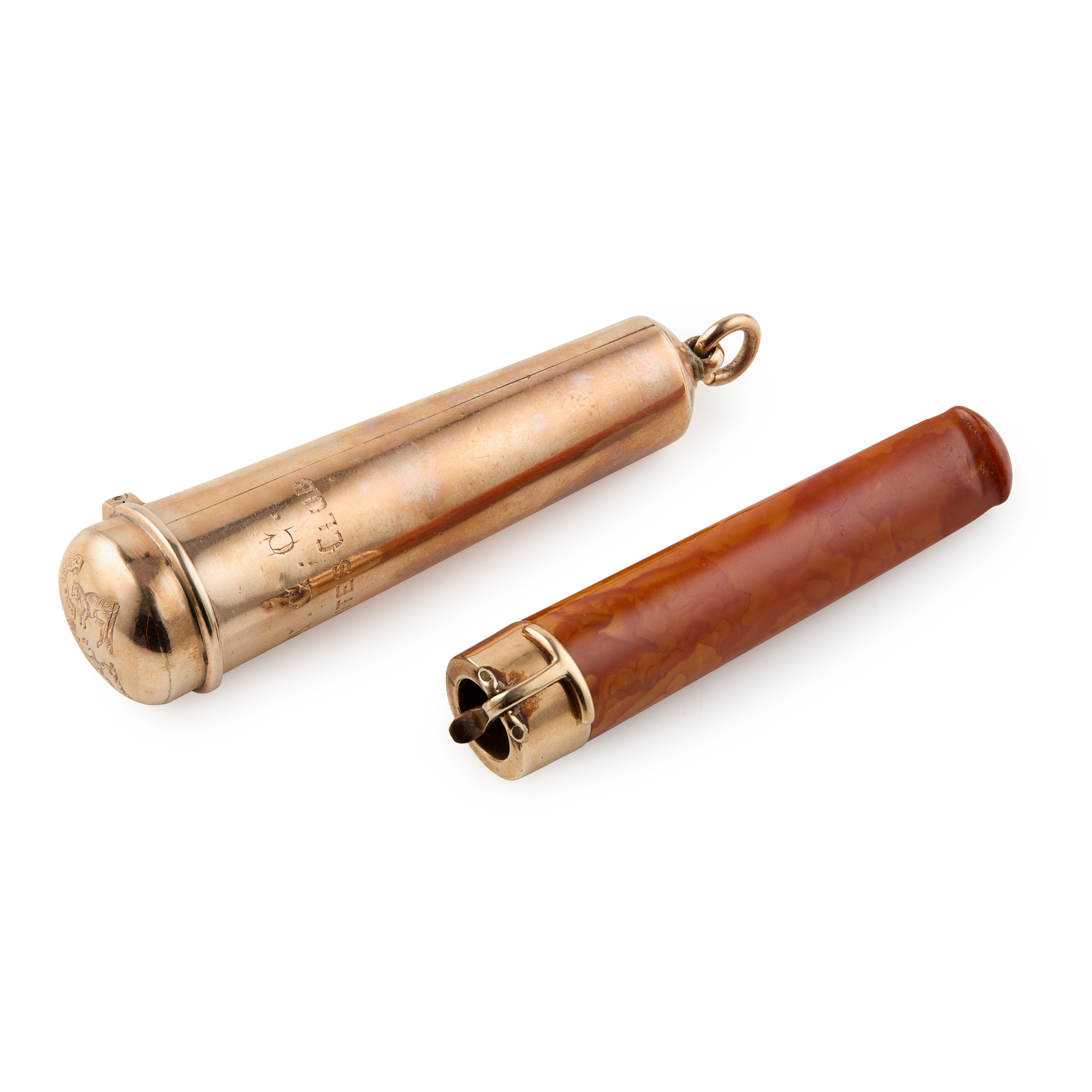 AN EDWARDIAN 9ct GOLD CHEROOT HOLDER CASE