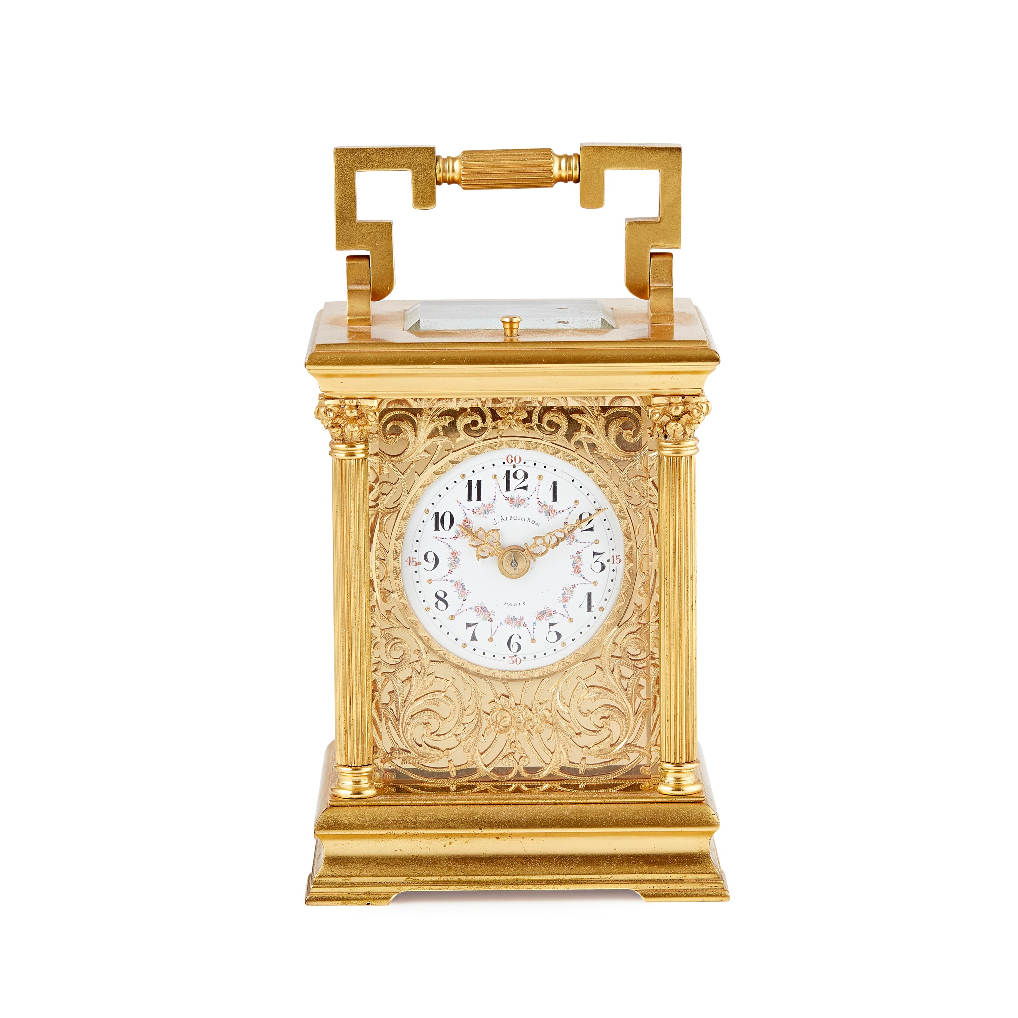 FRENCH PIERCED BRASS REPEATER CARRIAGE CLOCK