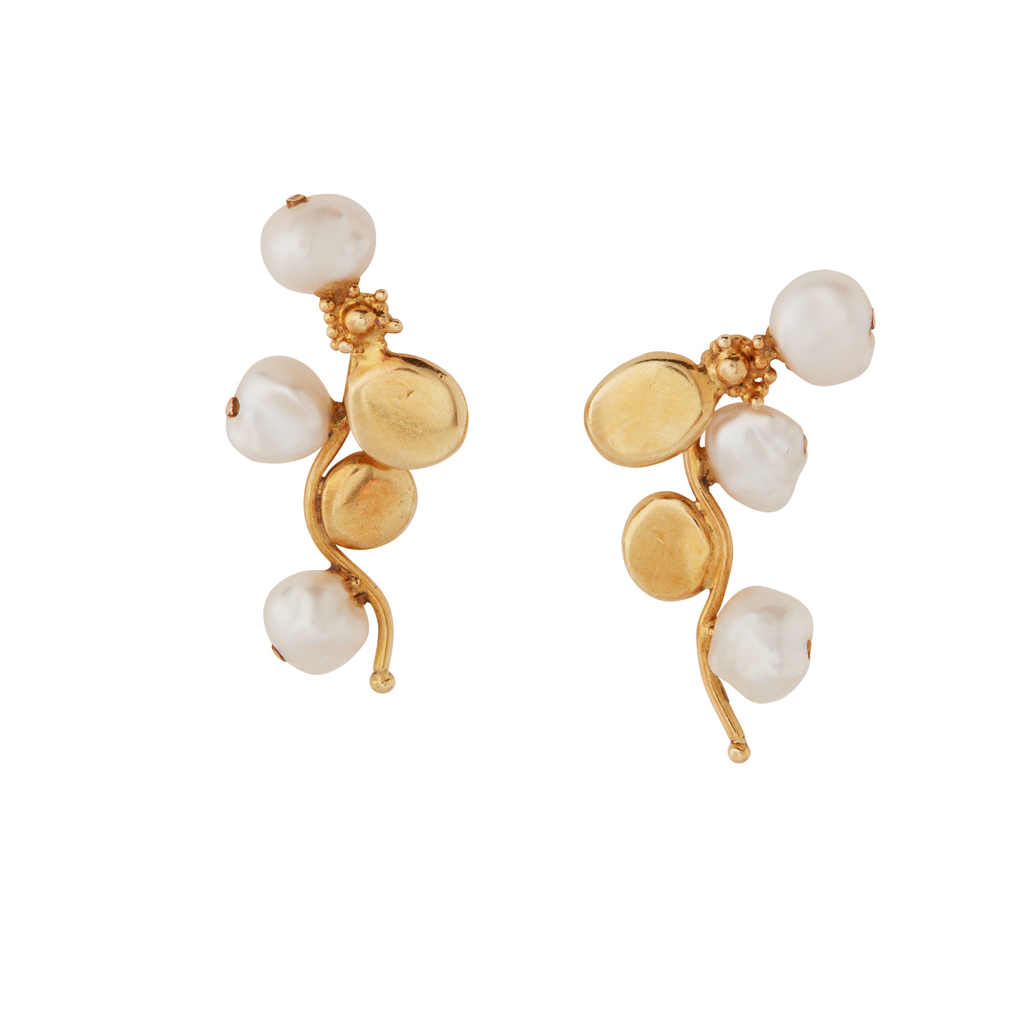 A pair of 18ct gold pearl earrings, by Charles de Temple
