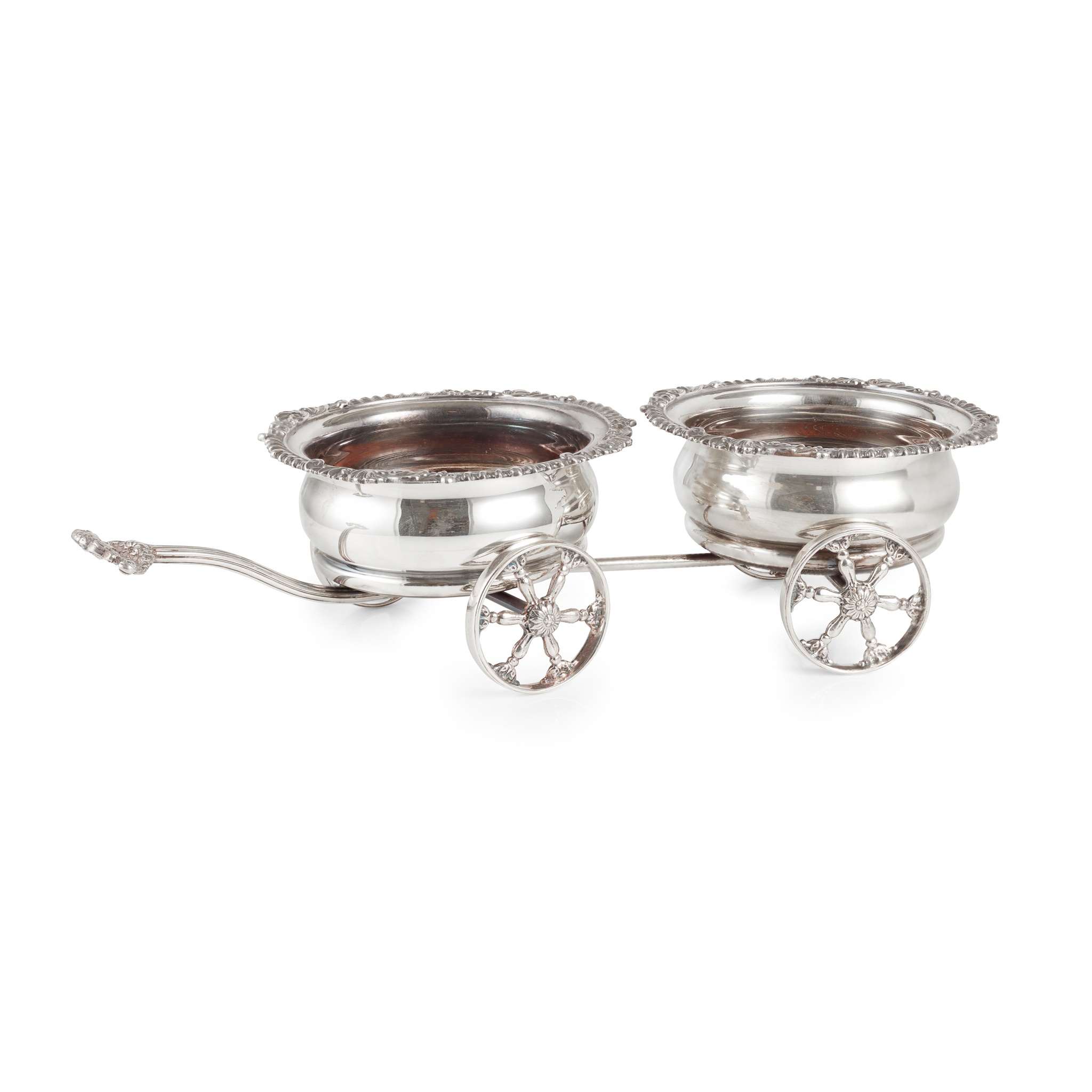 SILVER-PLATED DOUBLE WINE COASTER CARRIAGE, BY ISRAEL FREEMAN & SON, SHEFFIELD