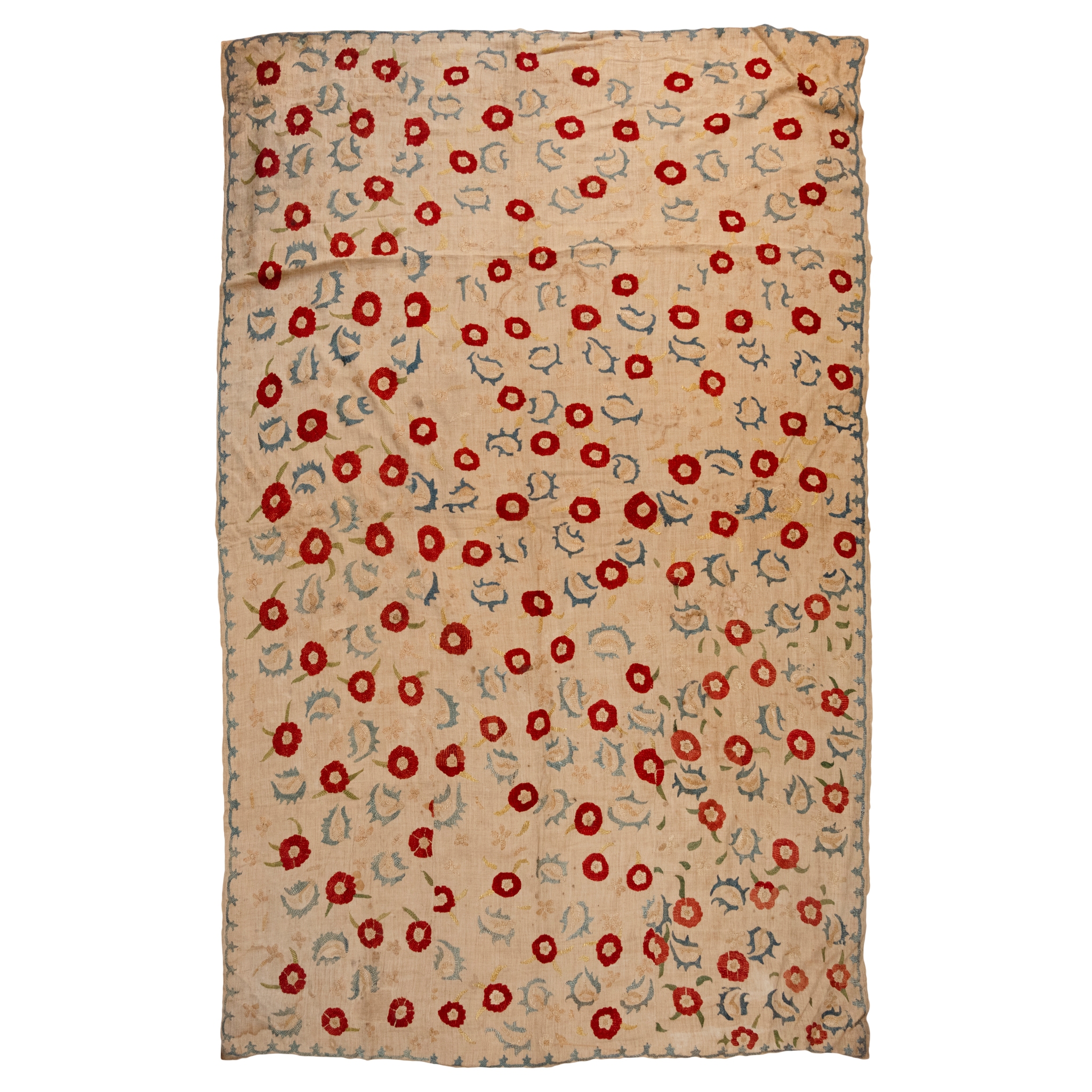 A FINE OTTOMAN SILK EMBROIDERED LINEN COVERLET