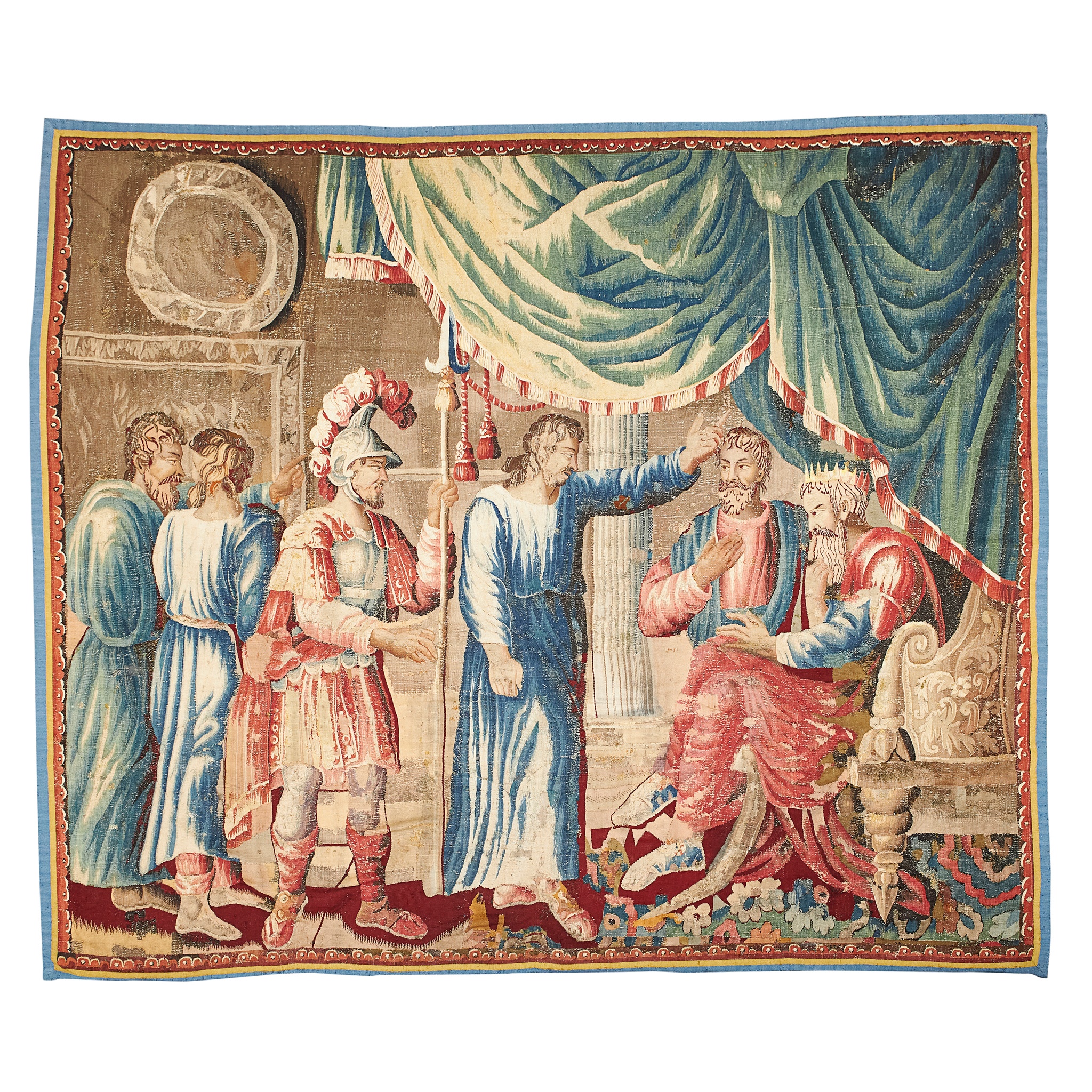 AUBUSSON BIBLICAL SUBJECT TAPESTRY, CHRIST BROUGHT BEFORE HEROD