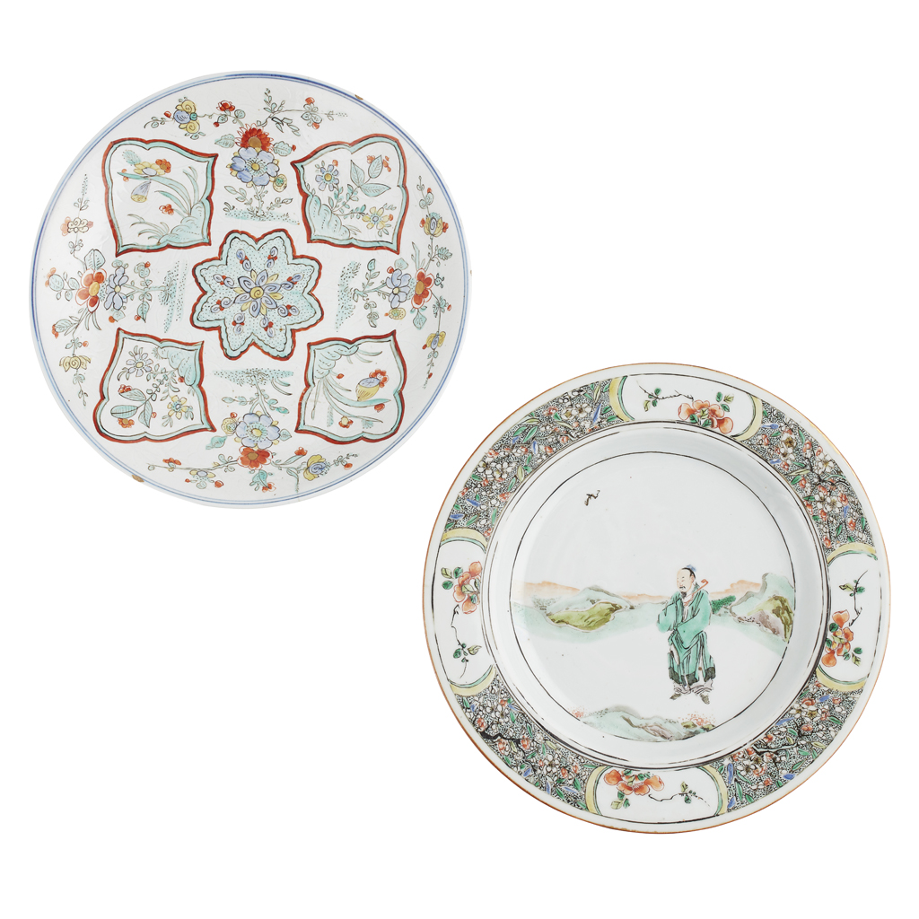 TWO FAMILLE VERTE DISHES