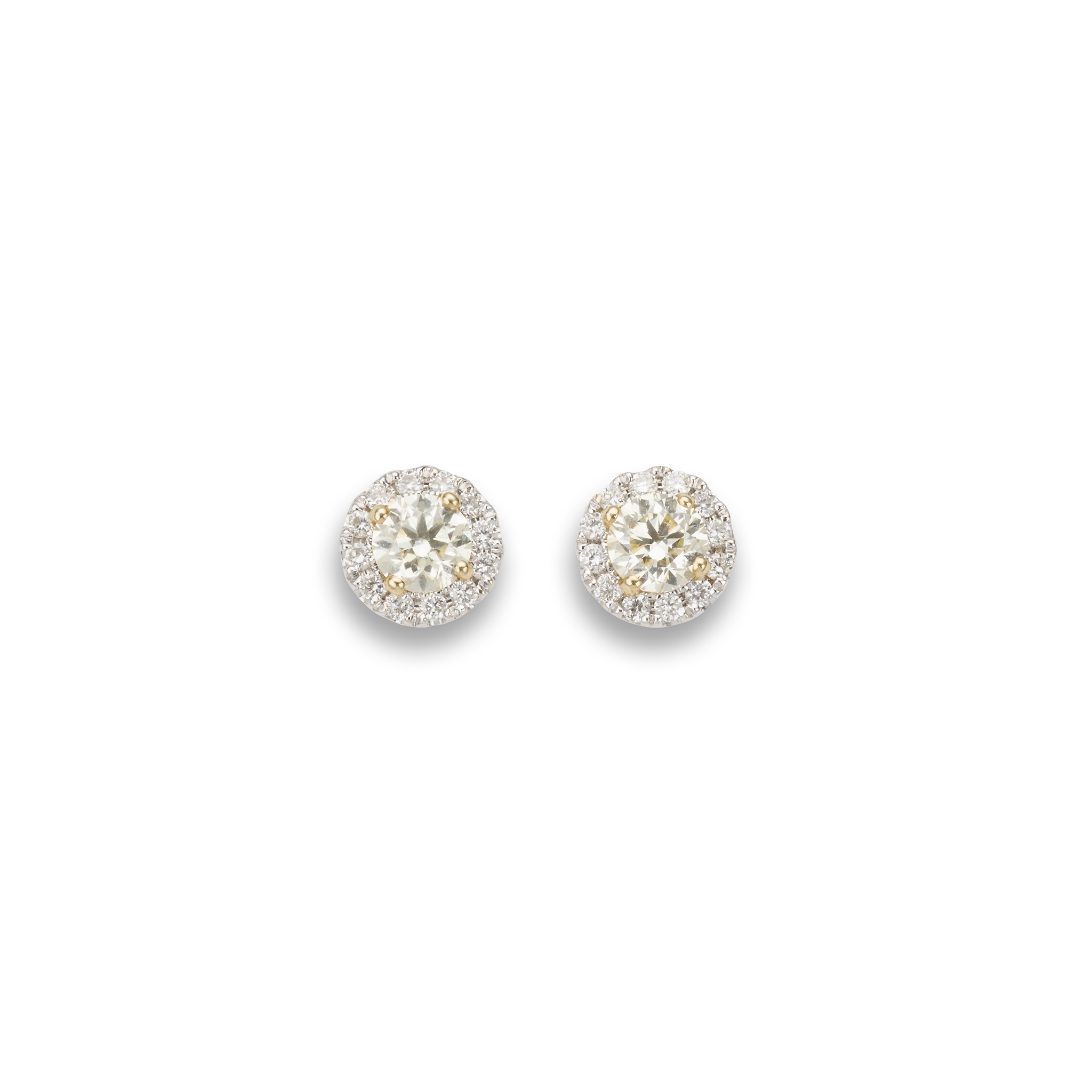 A pair of yellow and colourless diamond cluster earrings