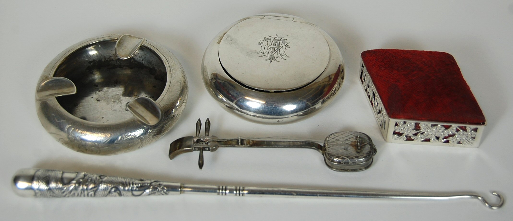 CHINESE EXPORT SILVER ASHTRAY
