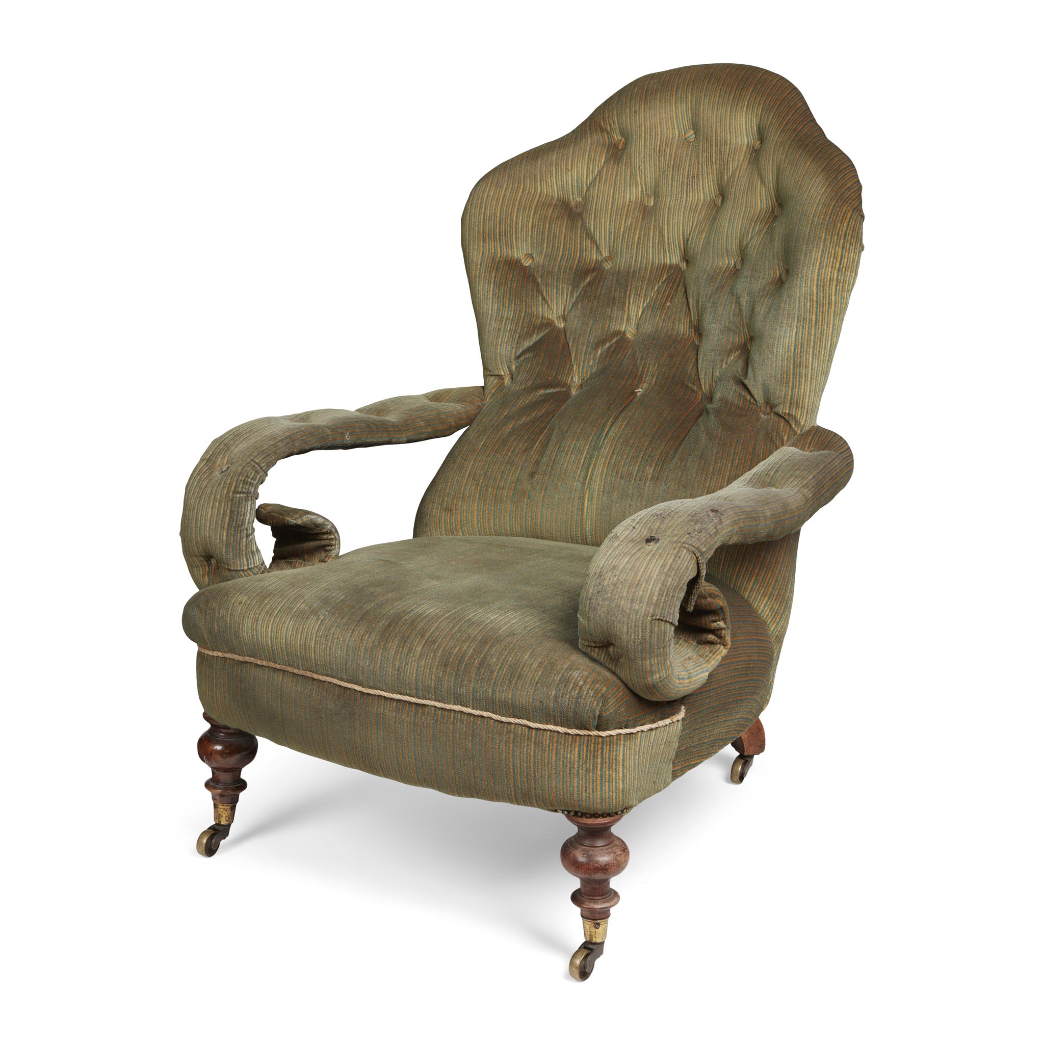 VICTORIAN UPHOLSTERED LIBRARY ARMCHAIR