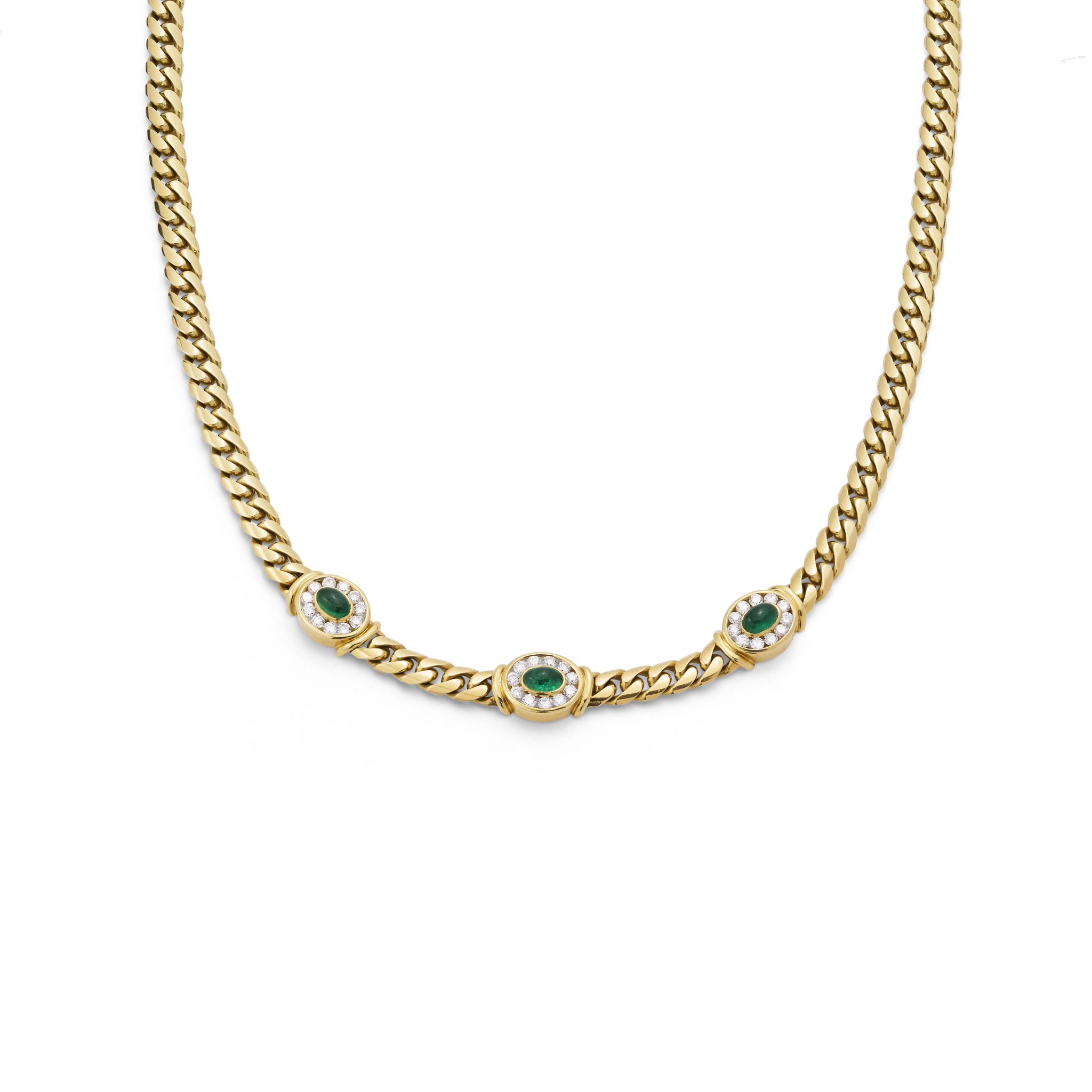 An emerald and diamond-set necklace