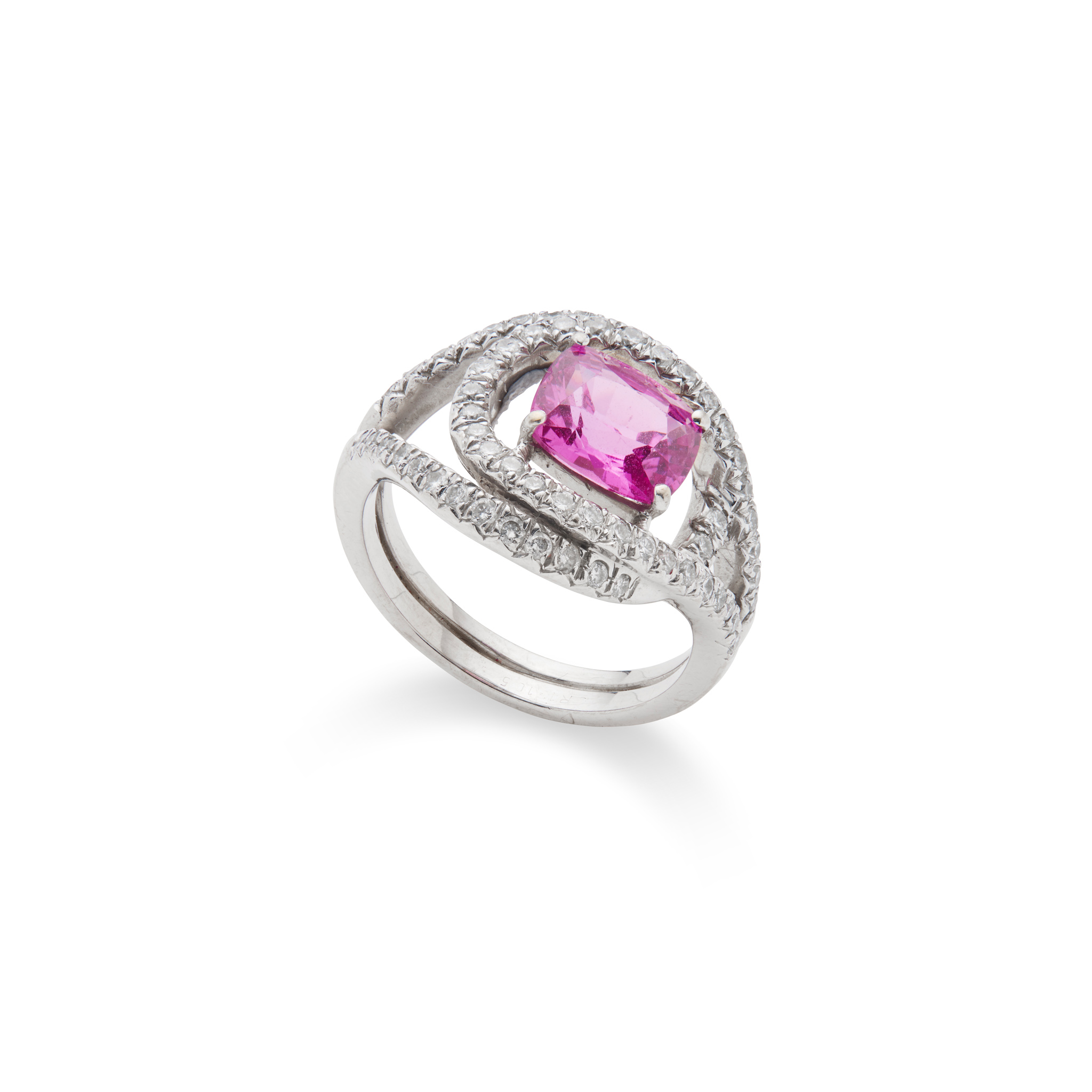 An unheated pink sapphire and diamond ring
