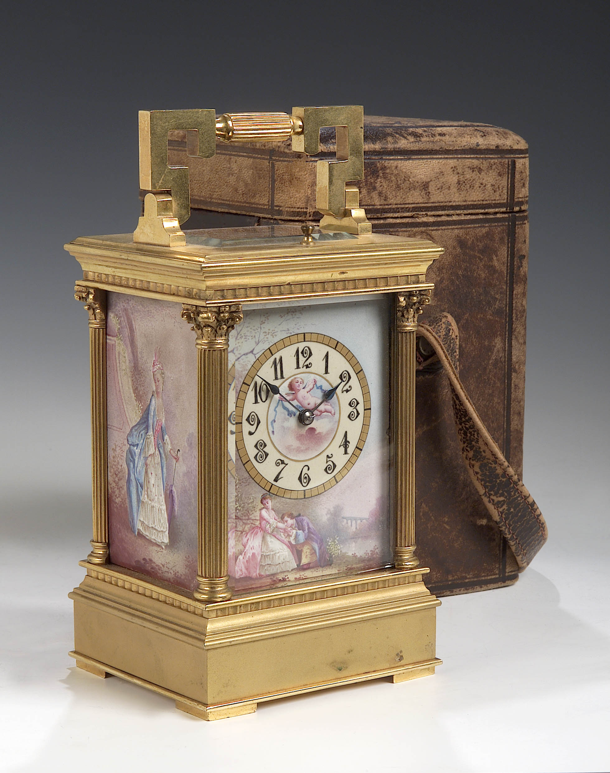An early 20th century French brass cased repeating carriage clock