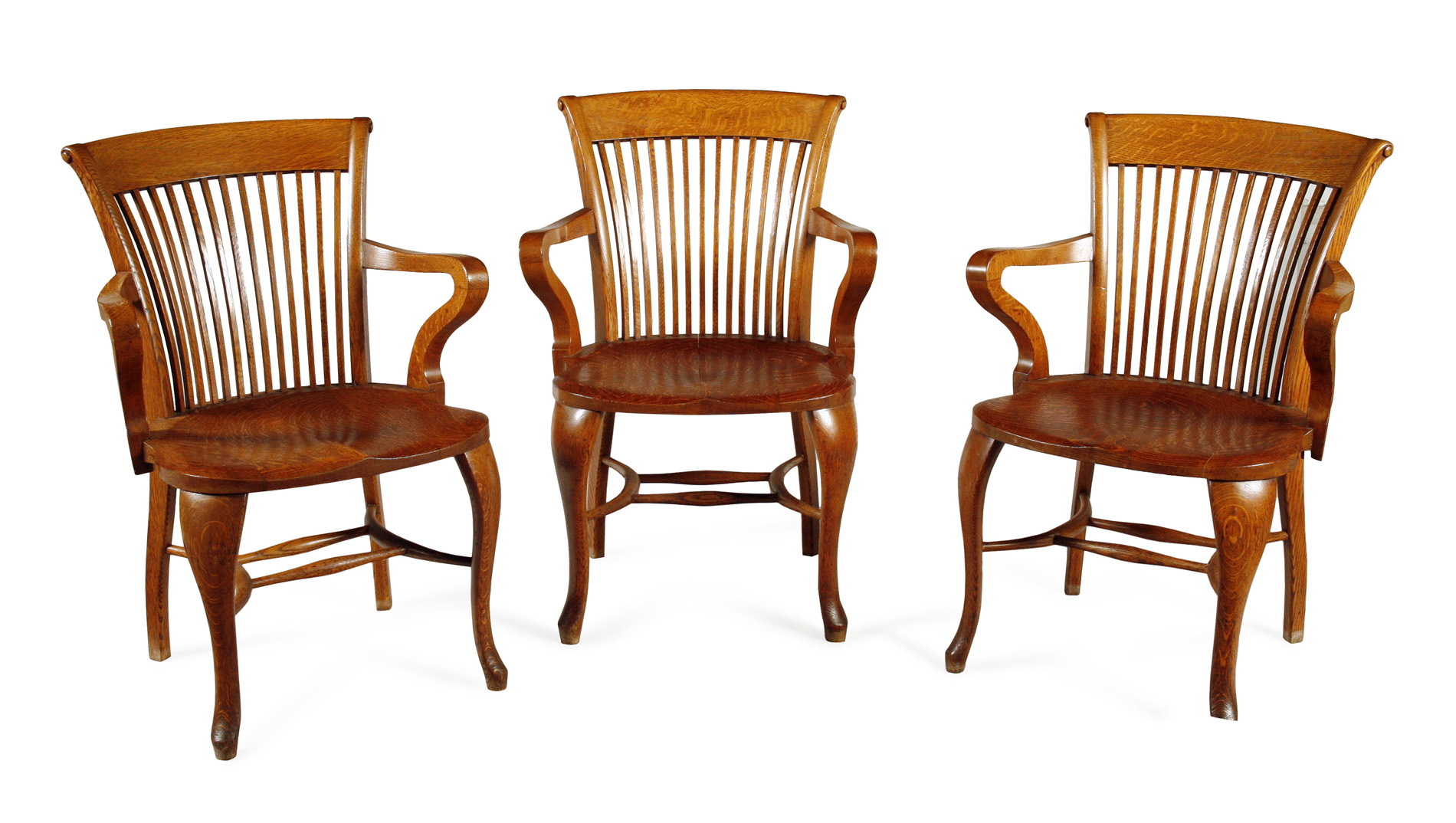 THREE OAK OPEN ARMCHAIRS