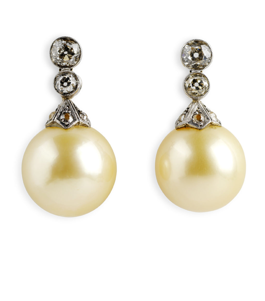 A pair of South Sea cultured pearl and diamond earrings,