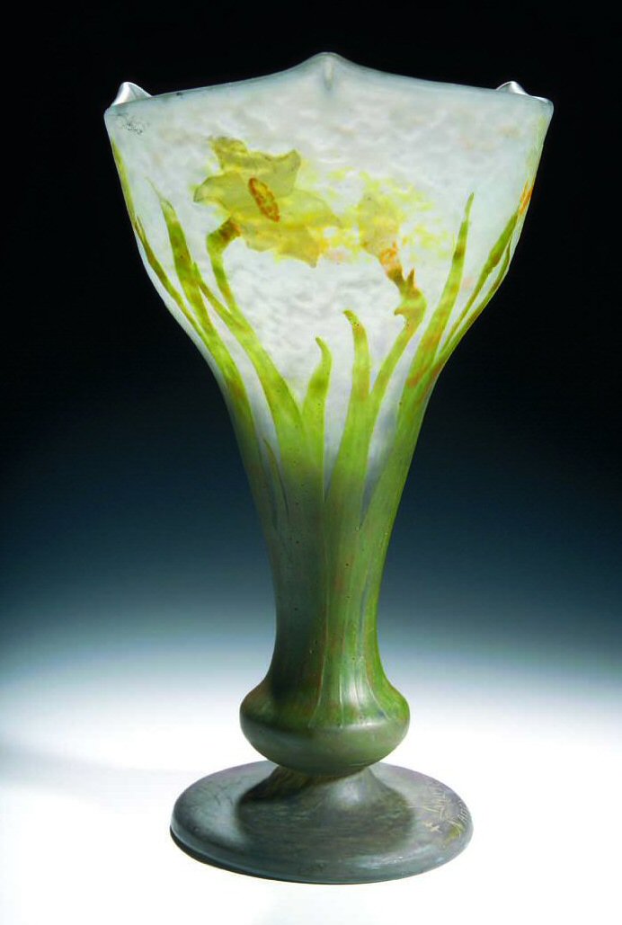 A Daum etched and carved glass vase,