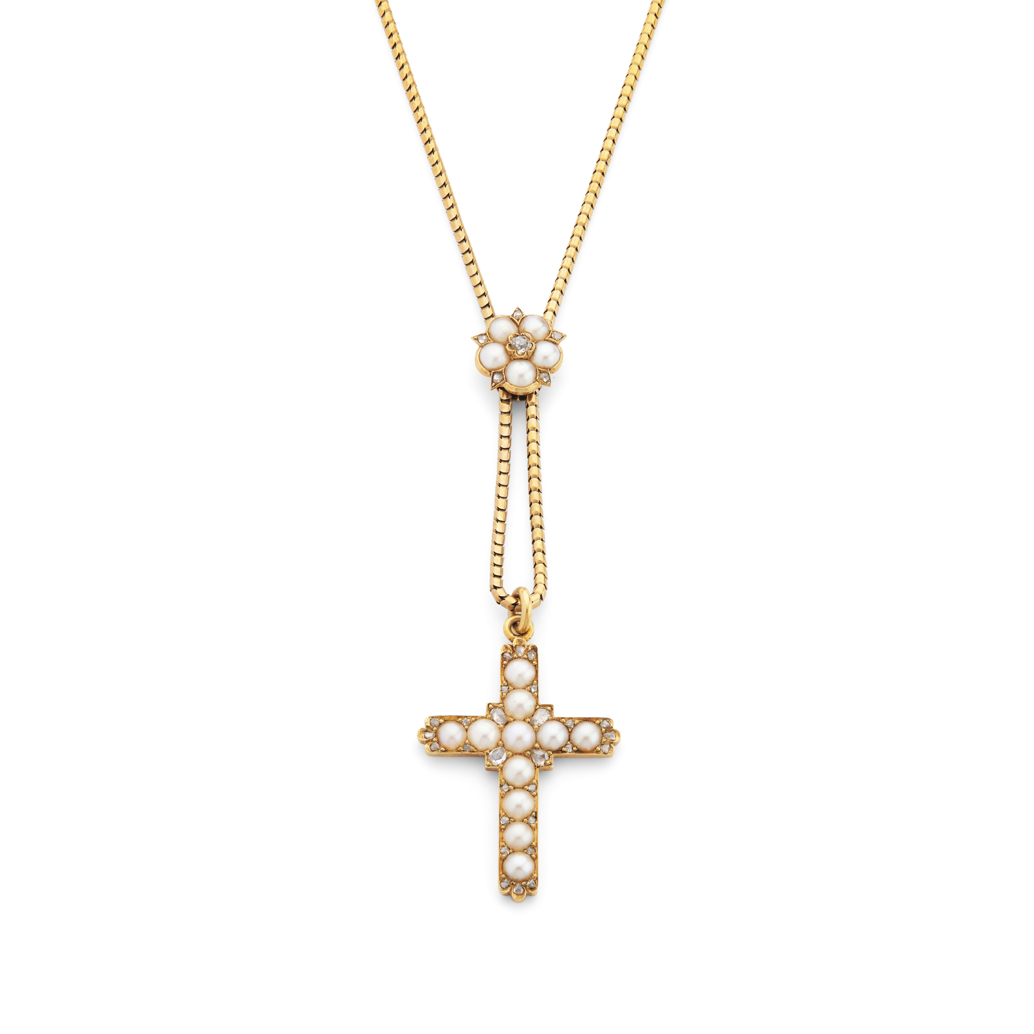 A 19th century pearl and diamond cross, circa 1870s