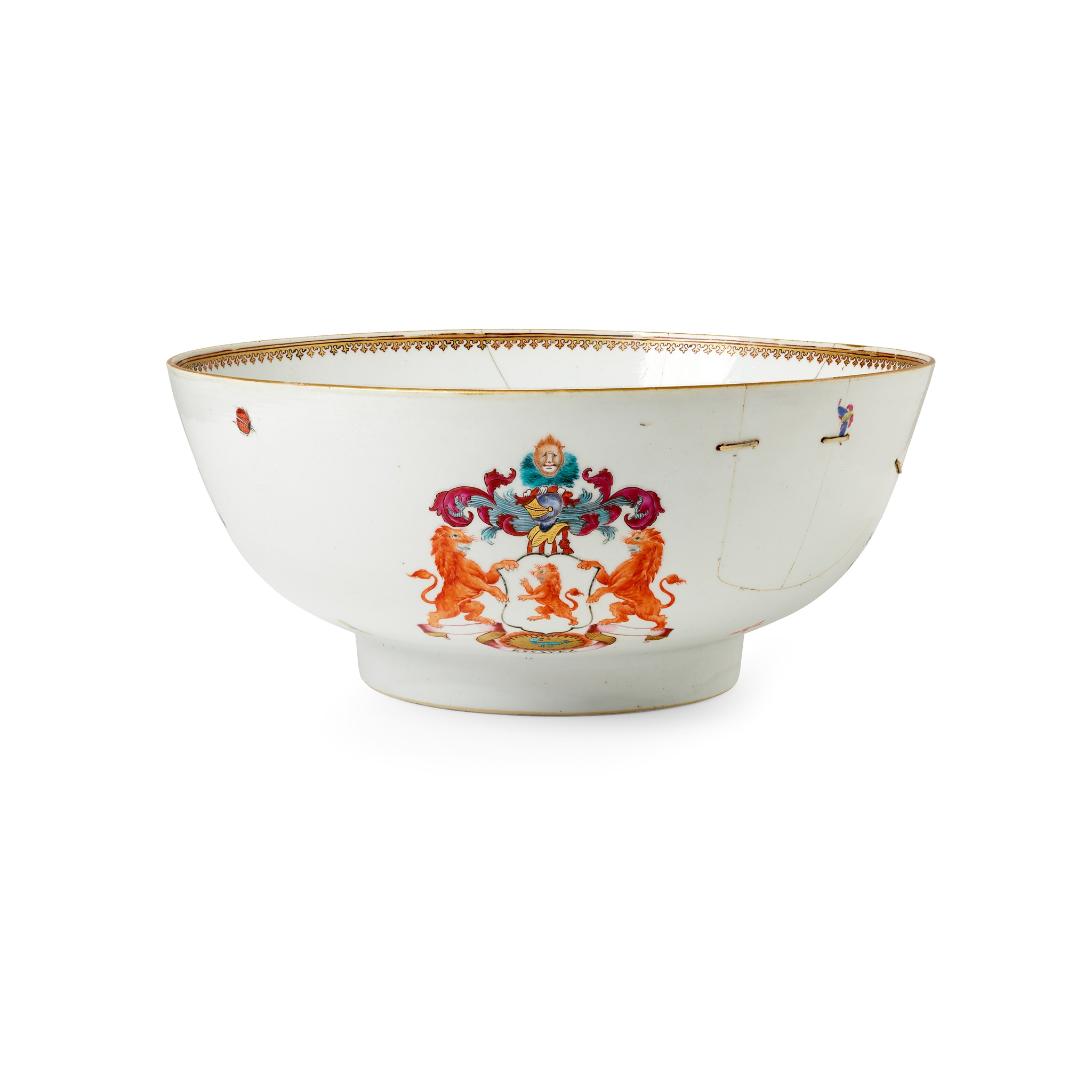 A FAMILLE ROSE ARMORIAL PUNCH BOWL, BEARING THE ARMS AND MOTTO OF THE DUNDAS FAMILY