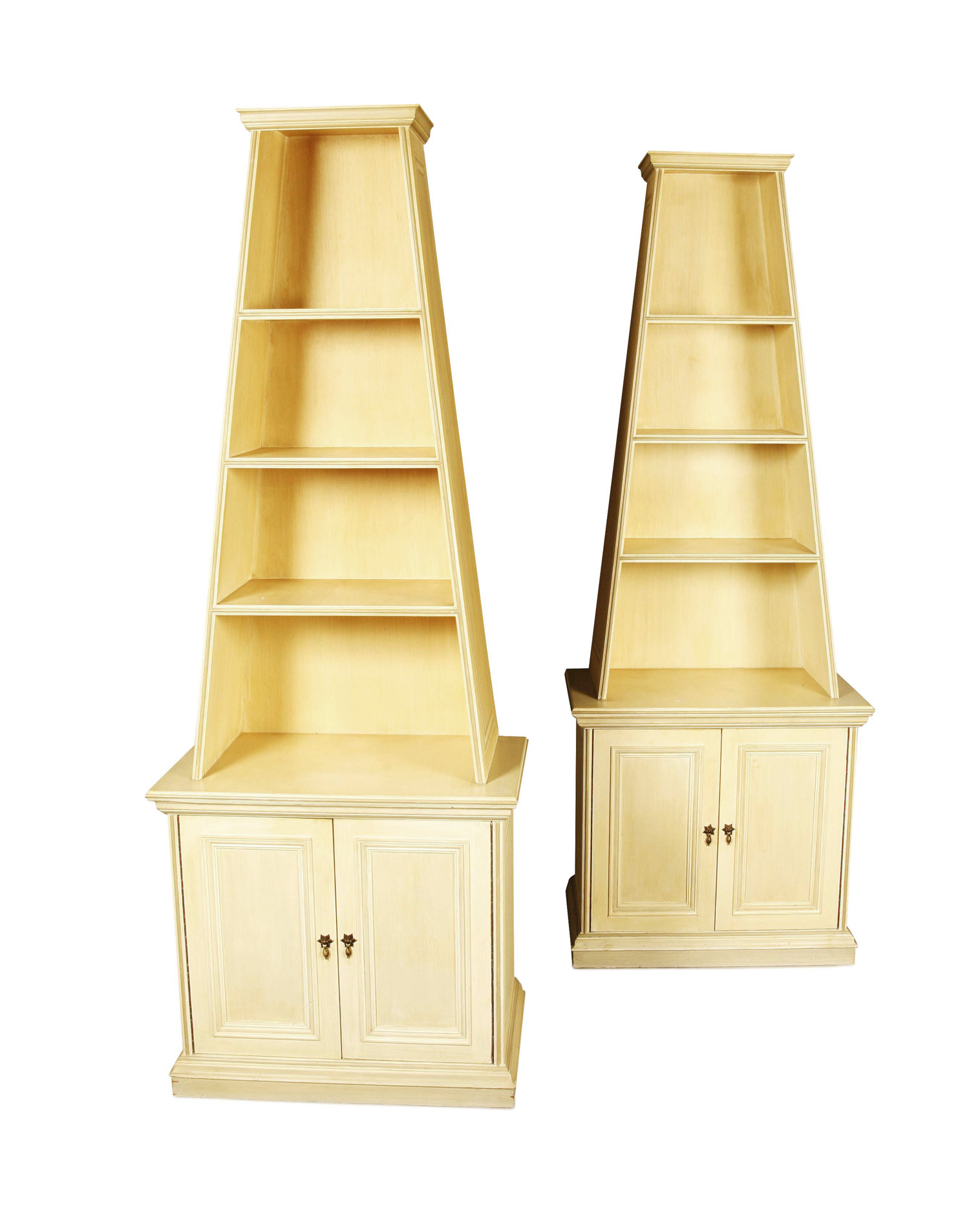 PAIR OF MODERN PAINTED OBELISK STYLE BOOKCASES