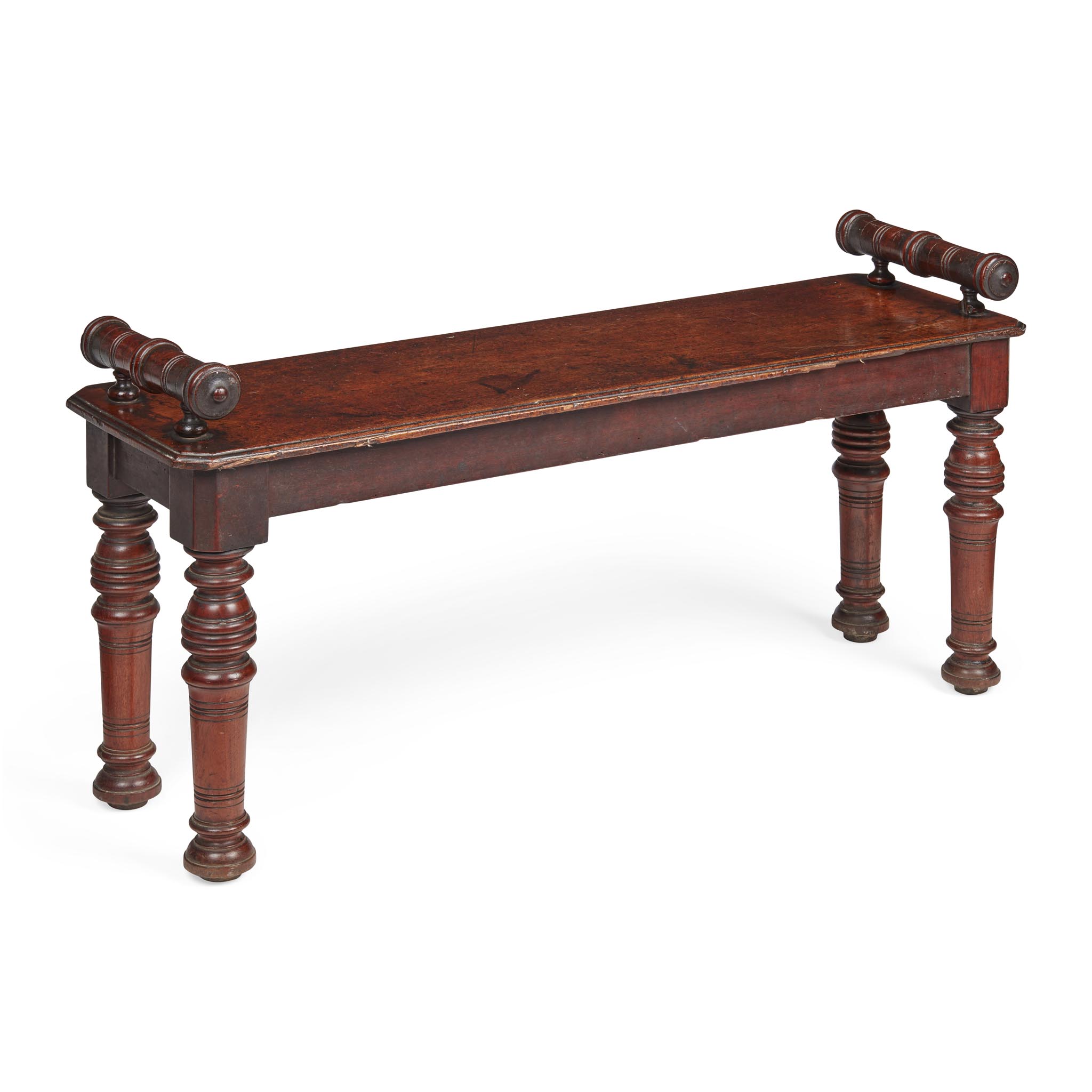 EARLY VICTORIAN MAHOGANY HALL BENCH