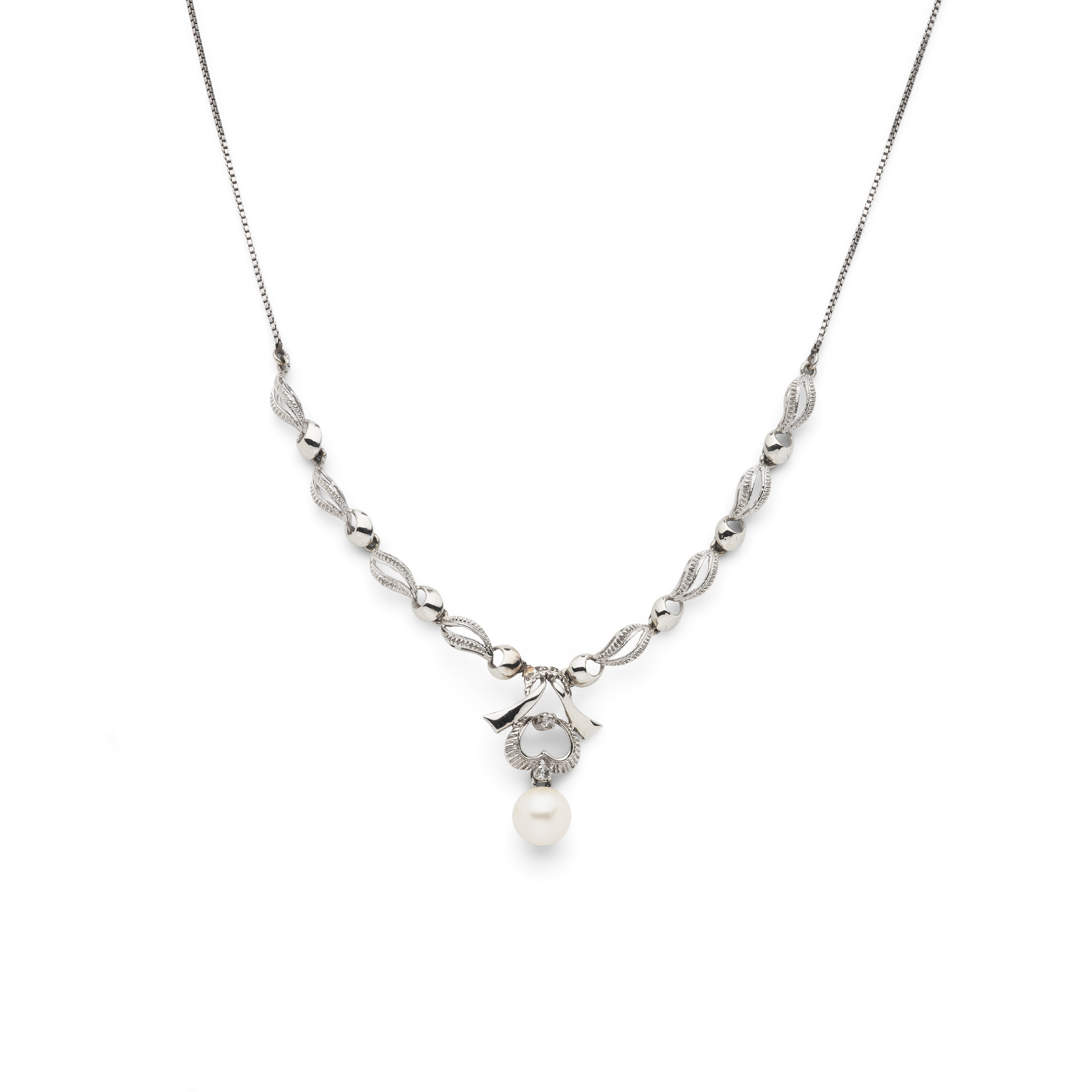 A pearl and diamond necklace