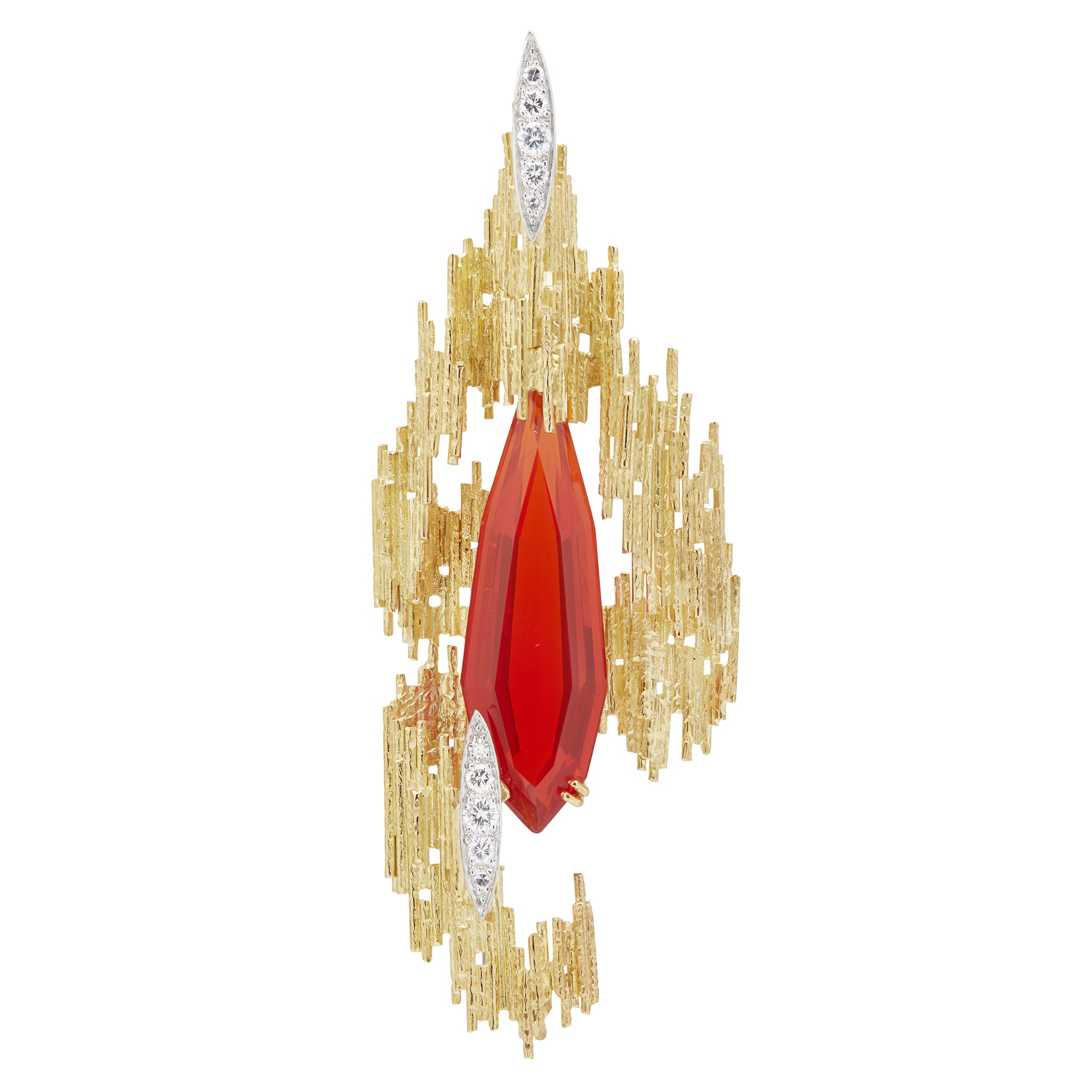 A fire opal and diamond set pendant/brooch, Andrew Grima for H. J. Company