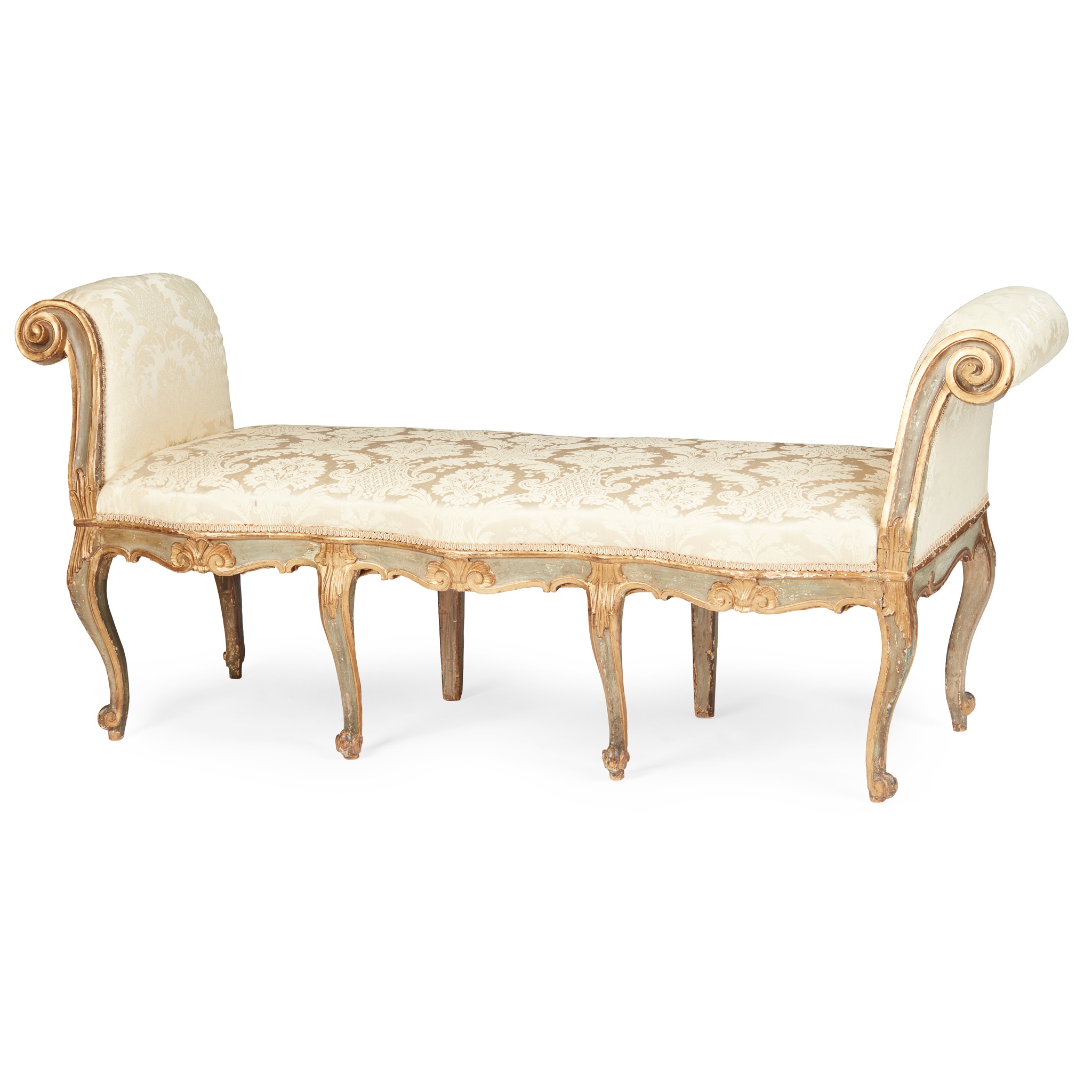 VENETIAN PALE BLUE PAINTED AND PARCEL-GILT BANQUETTE