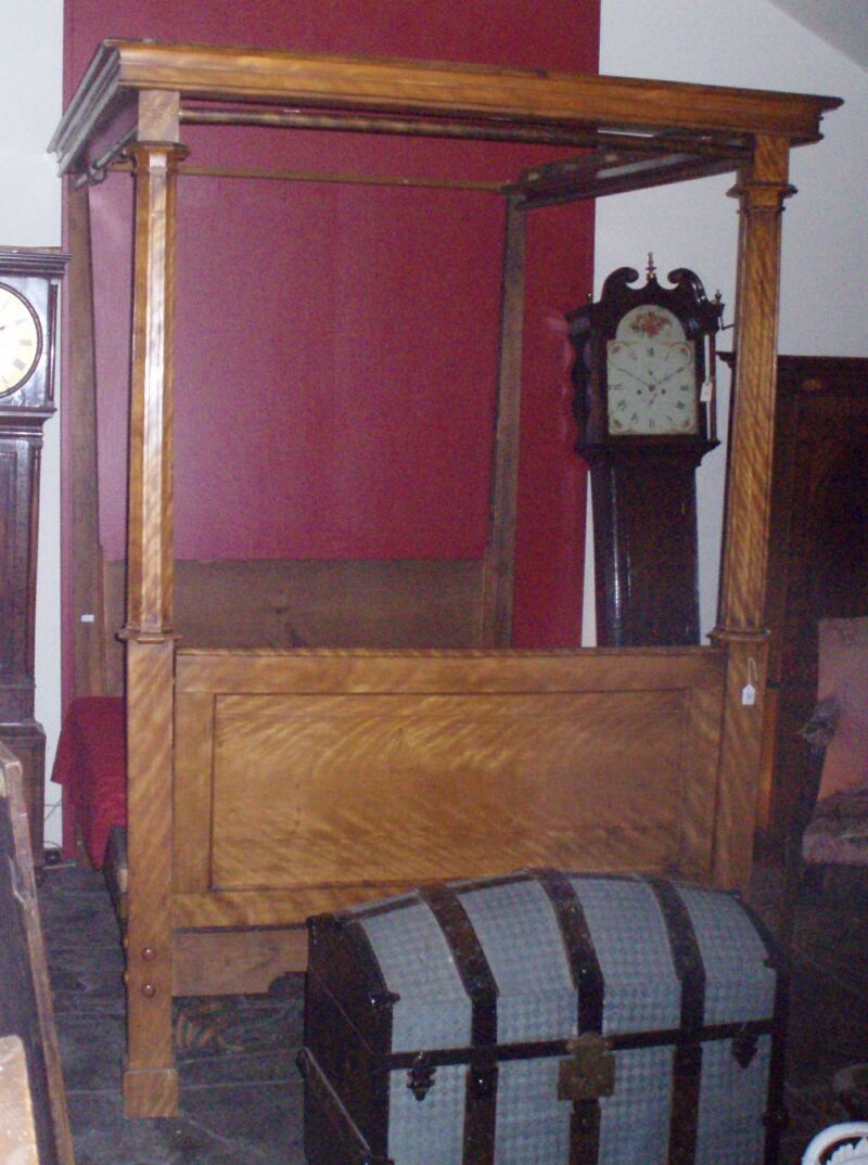A Victorian period satin birch four poster bed