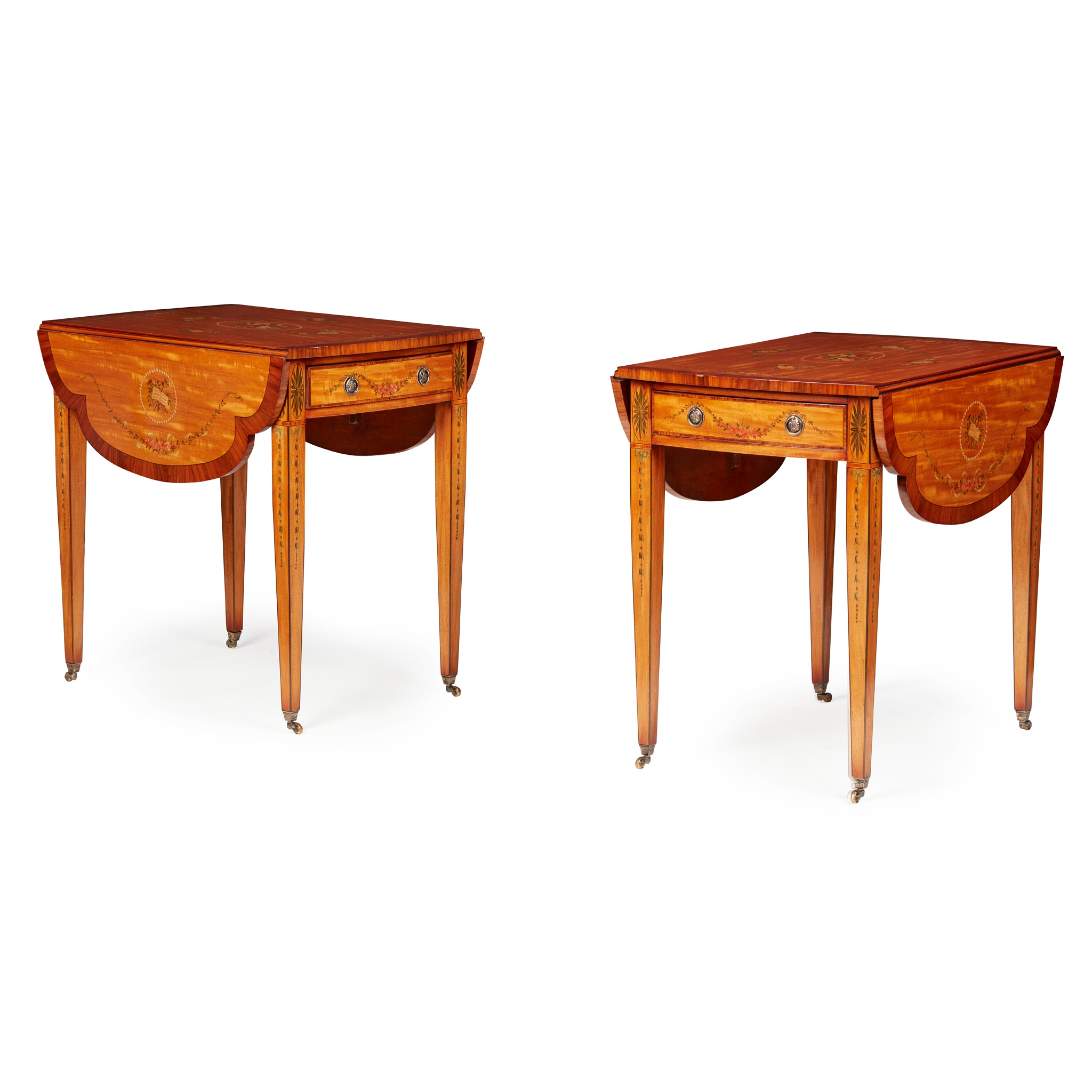 PAIR OF GEORGE III STYLE PAINTED SATINWOOD PEMBROKE TABLES