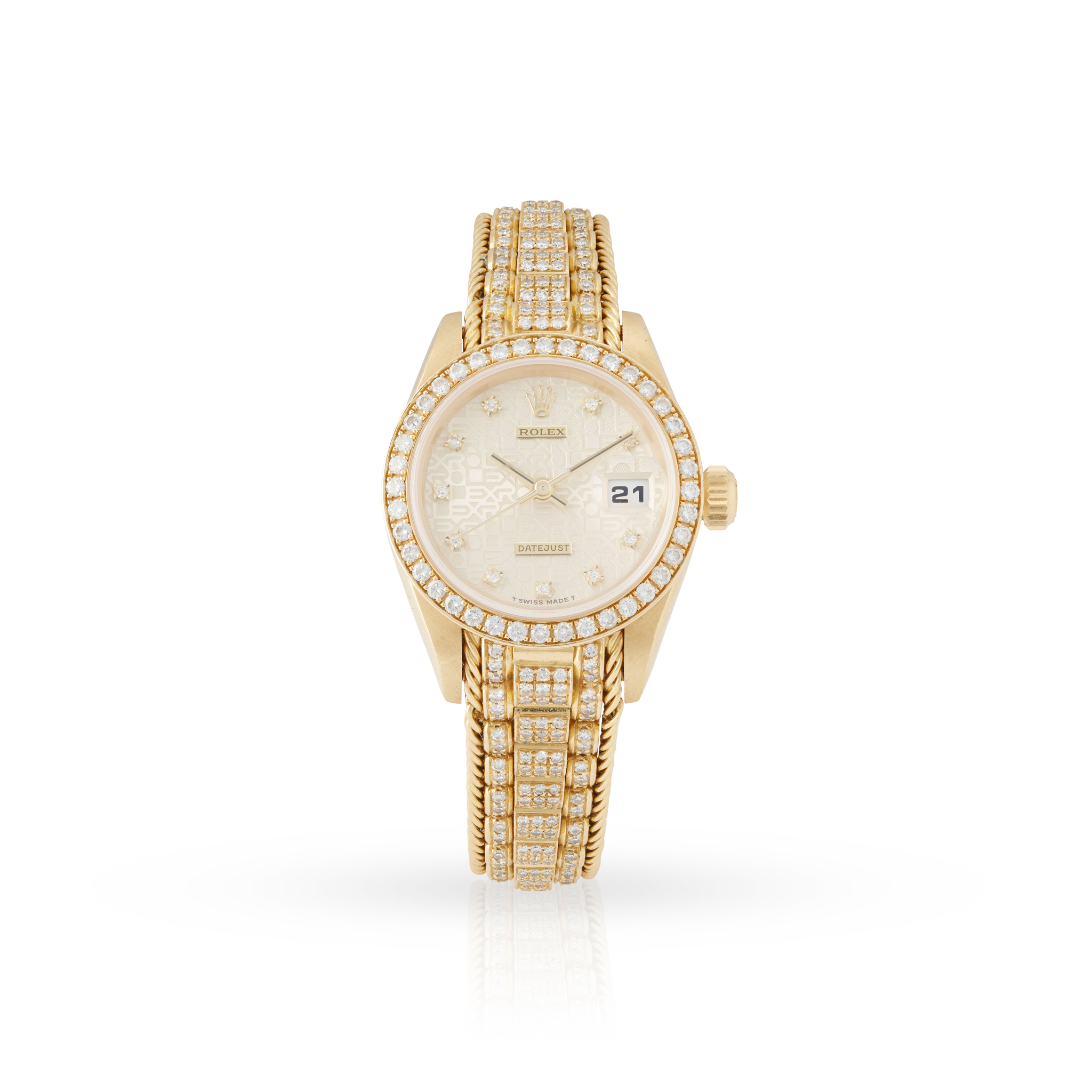 Rolex. A Ladies fine and very rare 18k yellow gold and diamond set self-winding wristwatch