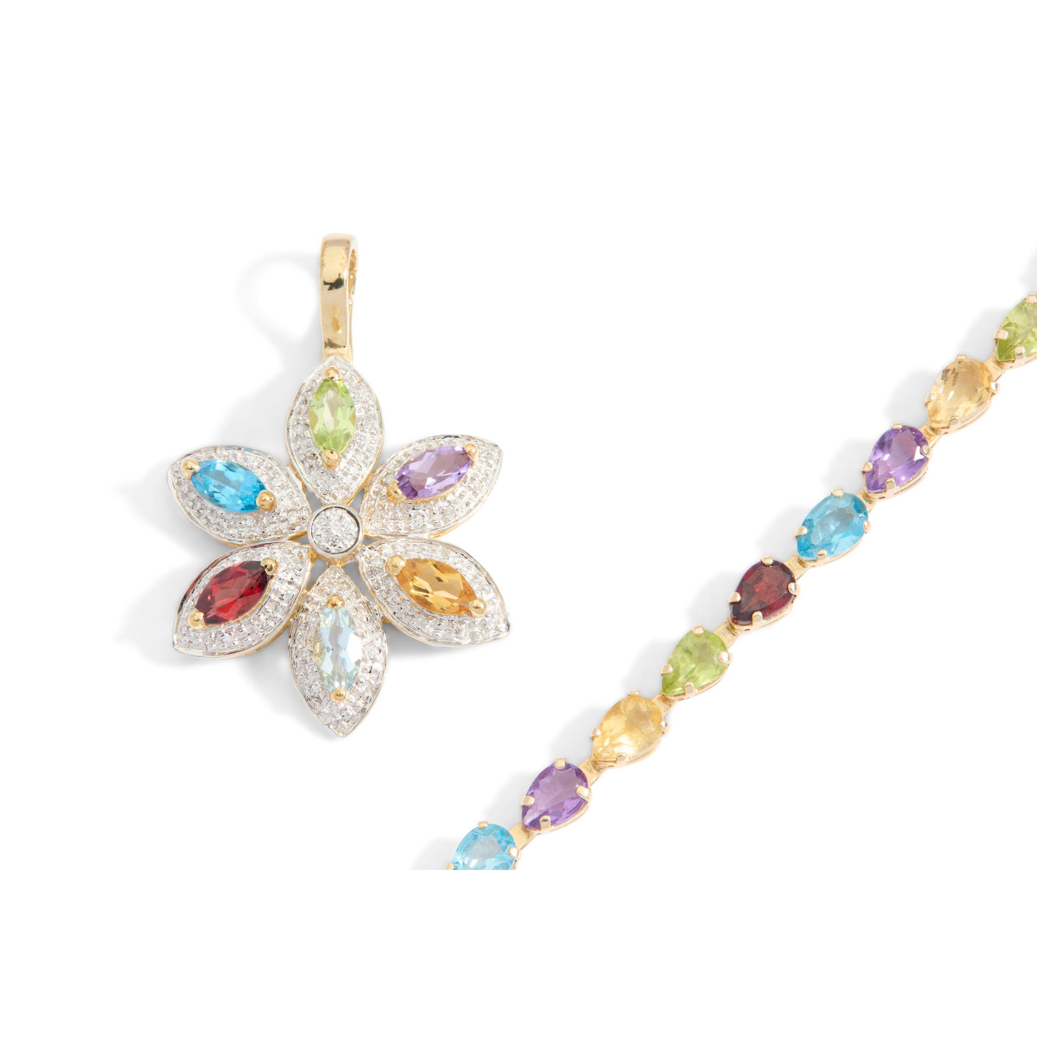 A 9ct gold multi-gem bracelet and pendant