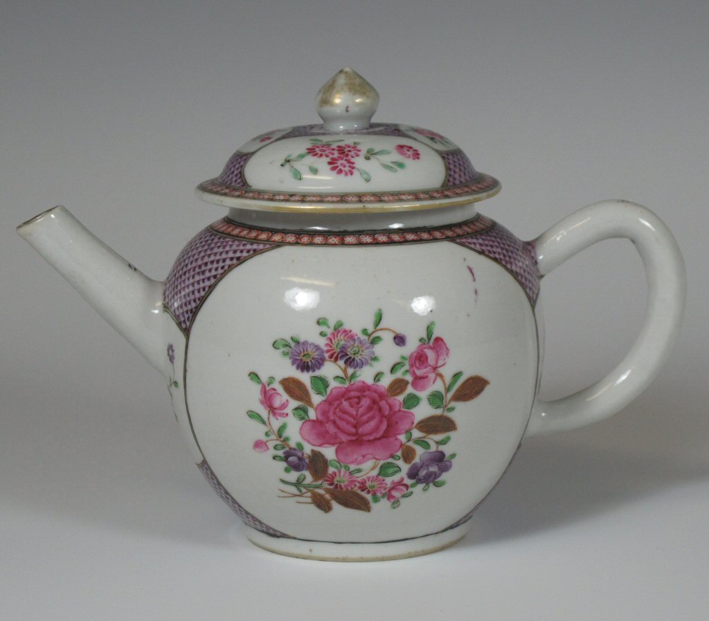 An 18th century Chinese export famille rose tea pot and cover
