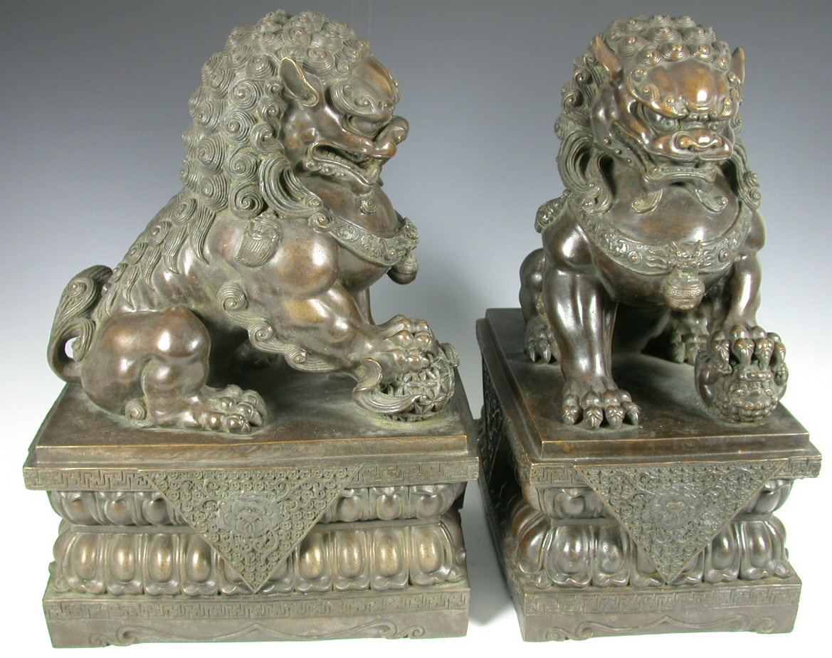 A large pair of bronze Dogs of Fo, 20th century,