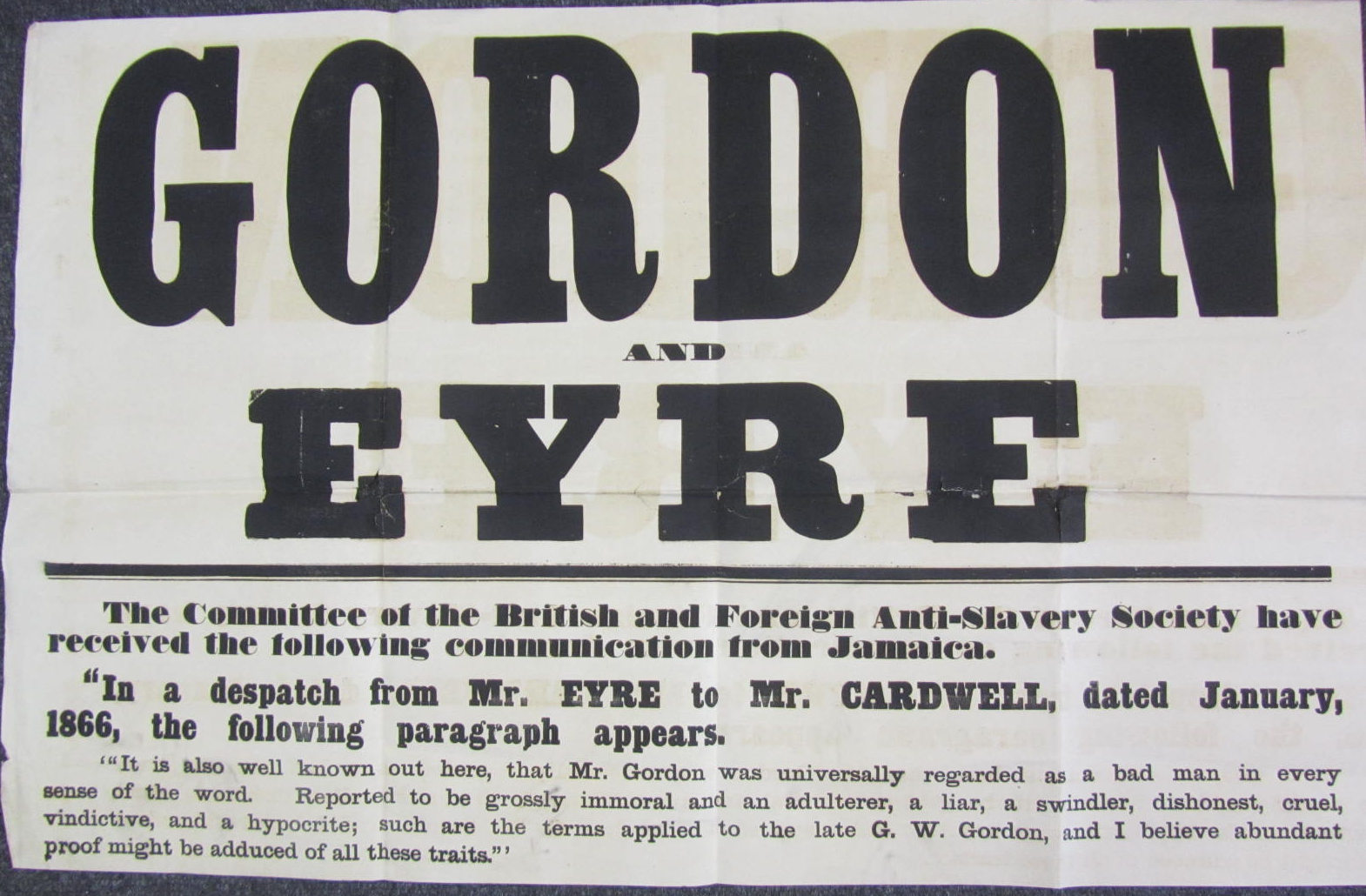 Broadside - Jamaica - Anti-Slavery Society - Gordon and Eyre