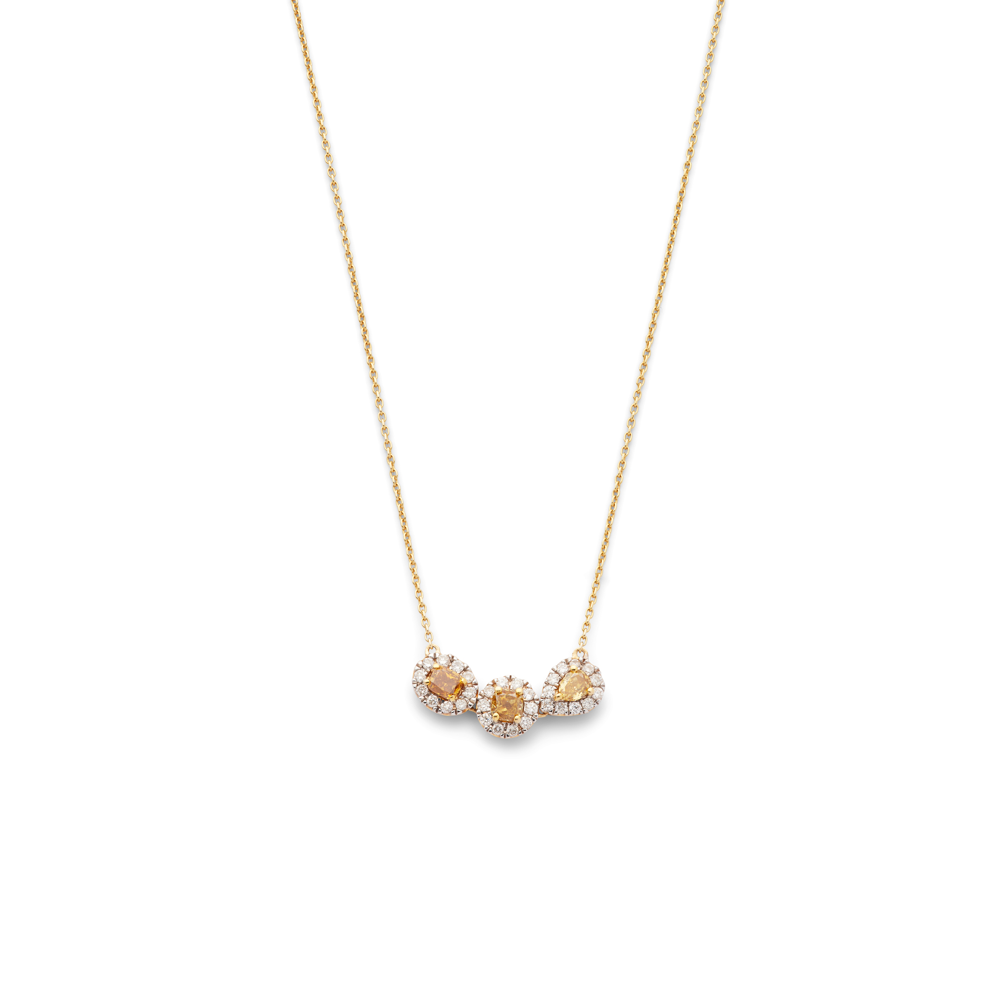 A 14ct gold fancy yellow and colourless diamond pendant necklace
