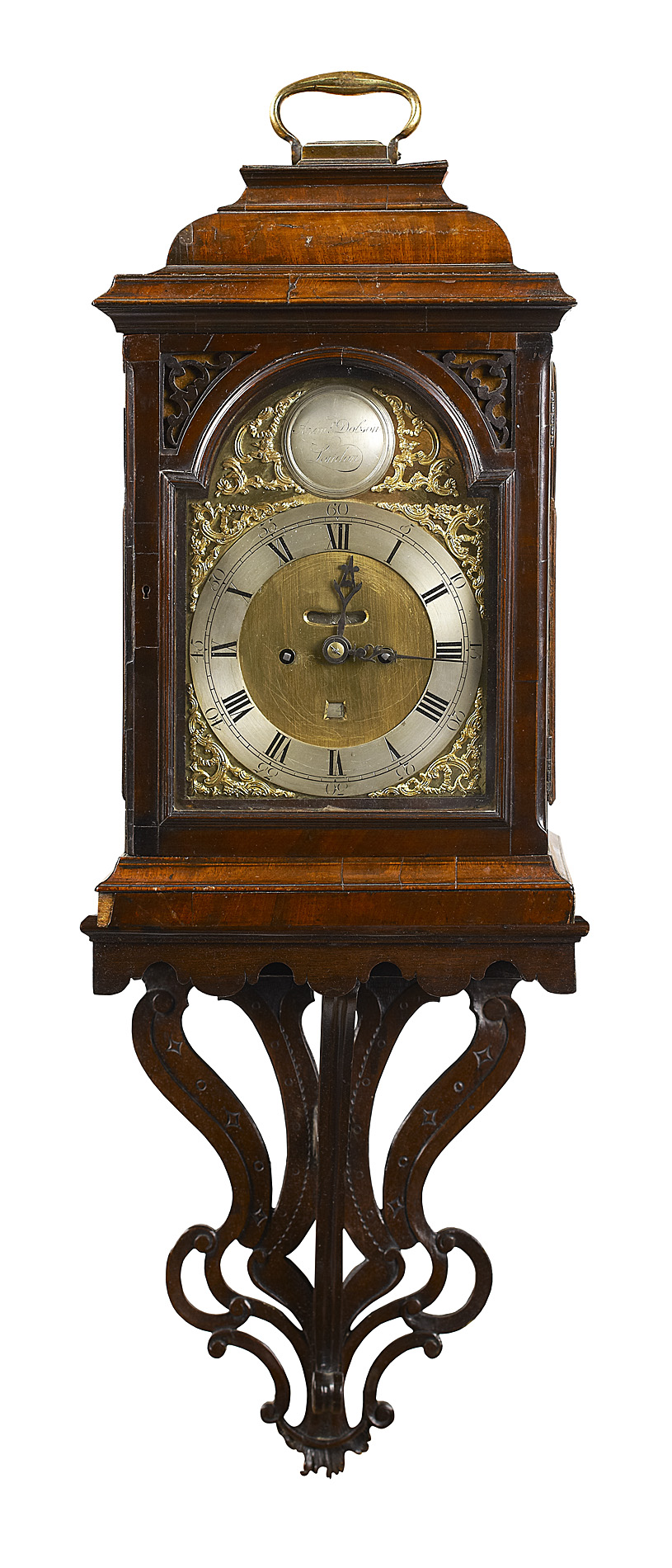 GEORGE II MAHOGANY BRACKET CLOCK AND BRACKET