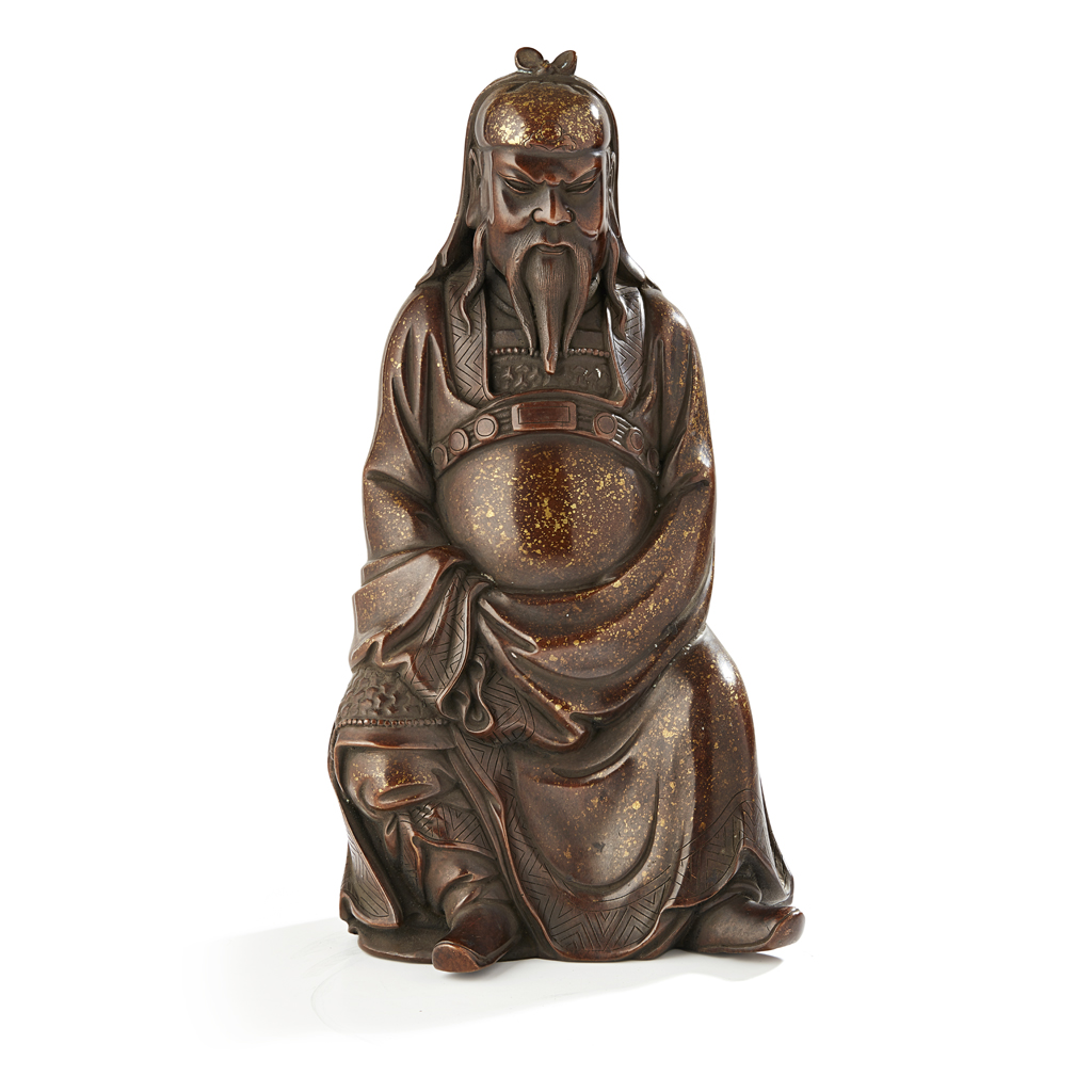 GOLD-SPLASHED BRONZE FIGURE OF GUAN DI