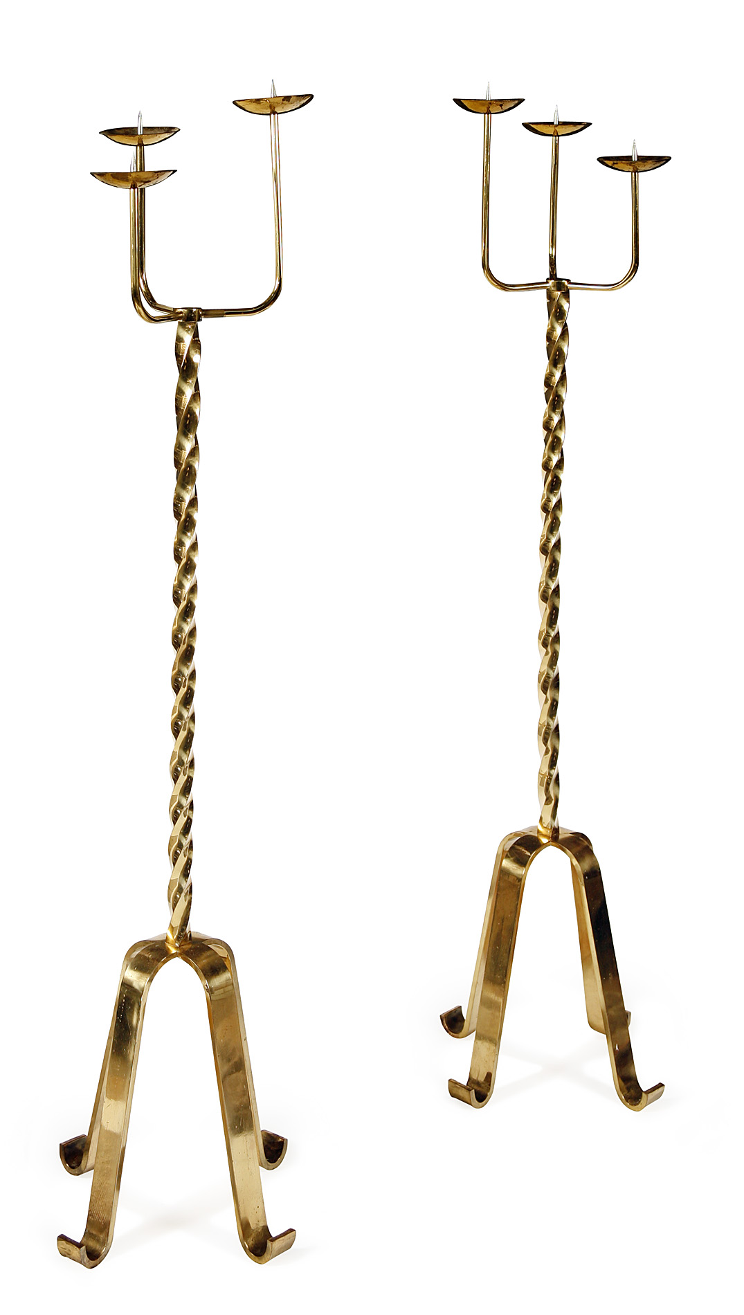 PAIR OF FRENCH BRASS FLOOR STANDING CANDELABRA