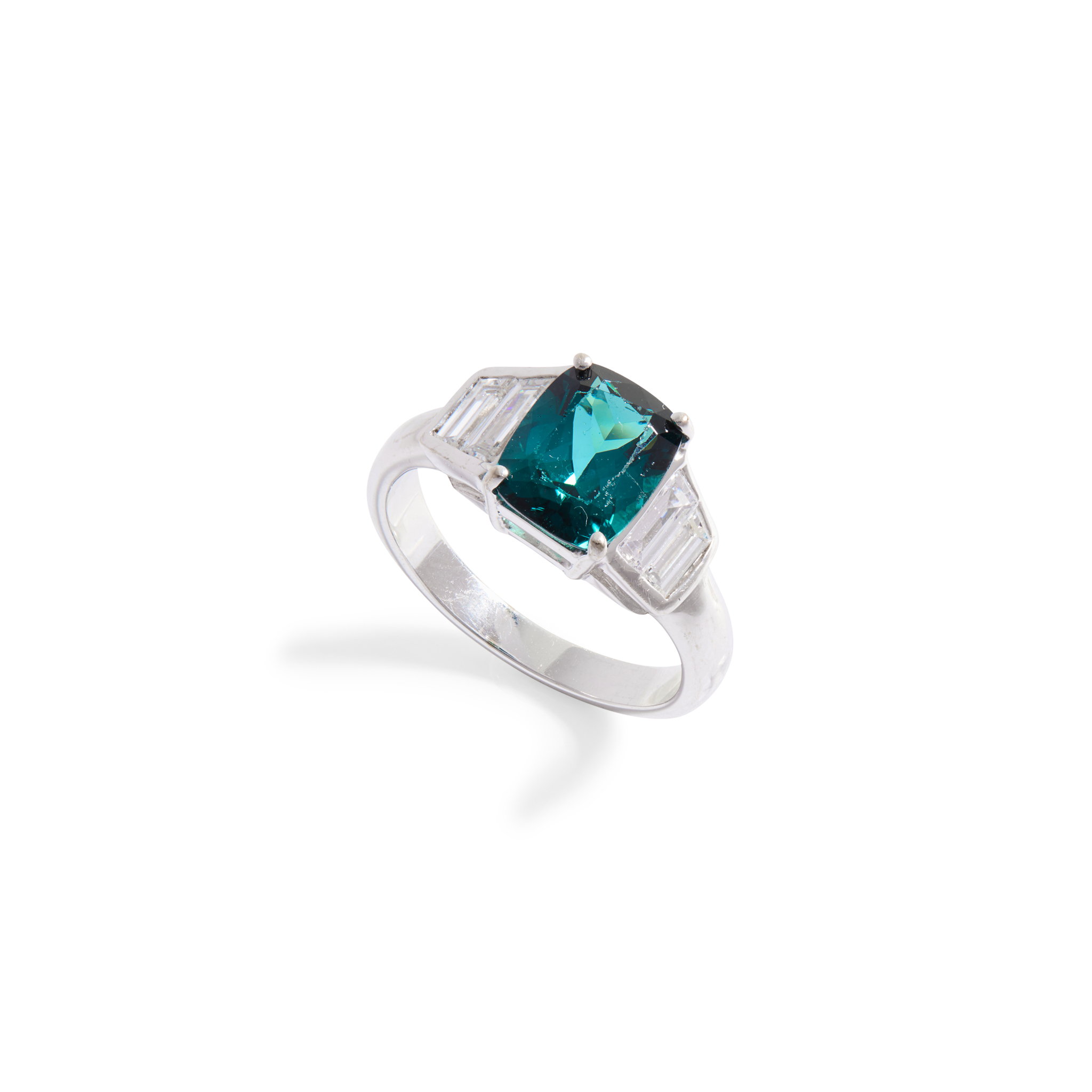 A greenish-blue tourmaline and diamond ring