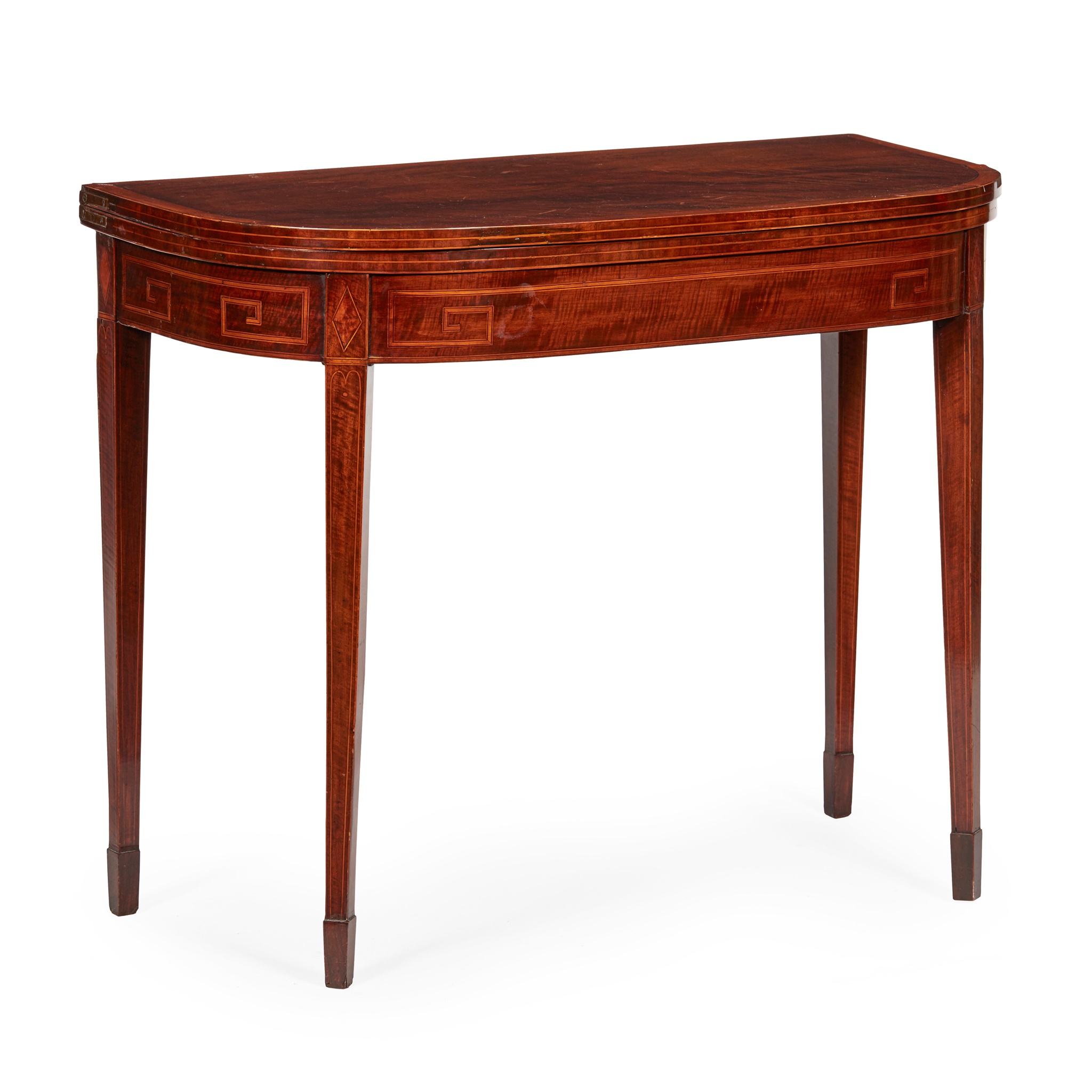 GEORGE III MAHOGANY AND SATINWOOD GAMES TABLE