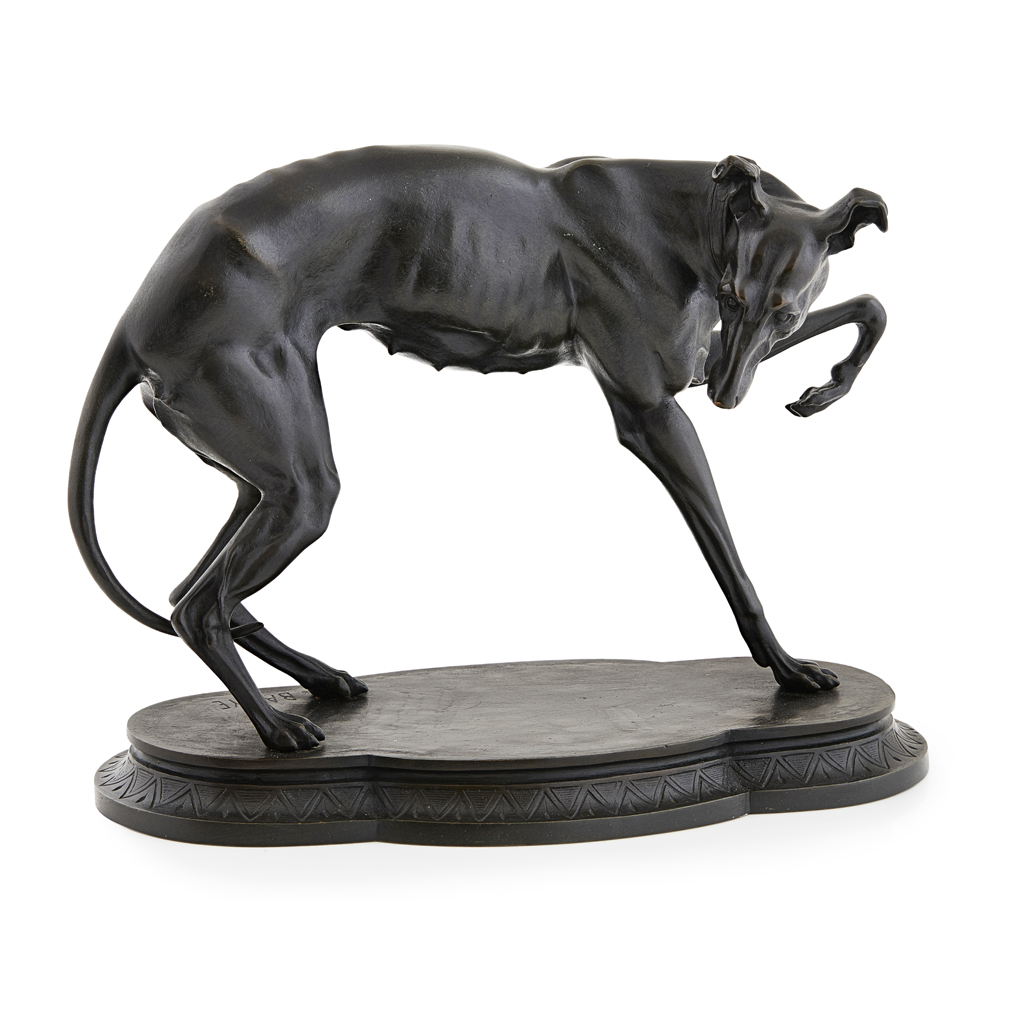 AFTER ANTOINE-LOUIS BARYE, BRONZE FIGURE OF A GREYHOUND