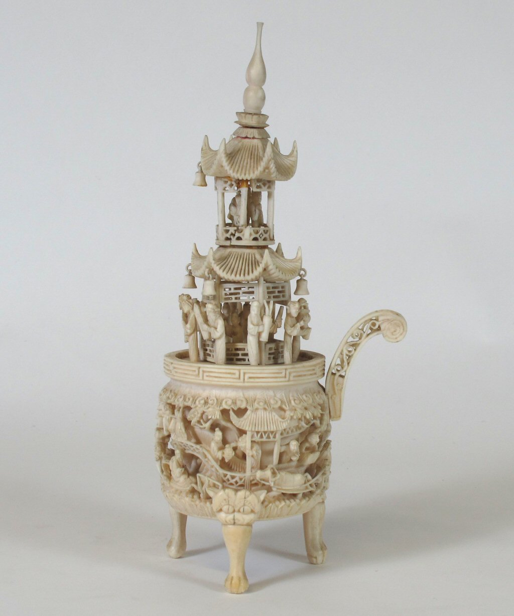 CHINESE CANTON CARVED IVORY TRIPOD CENSER