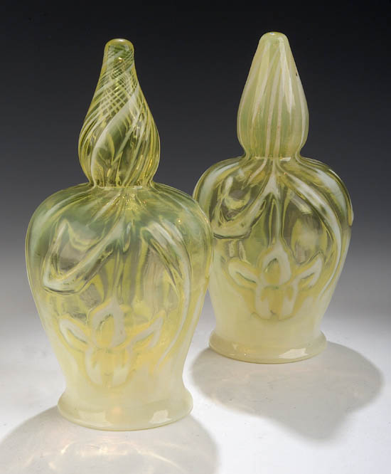 A pair of Vaseline glass light shades