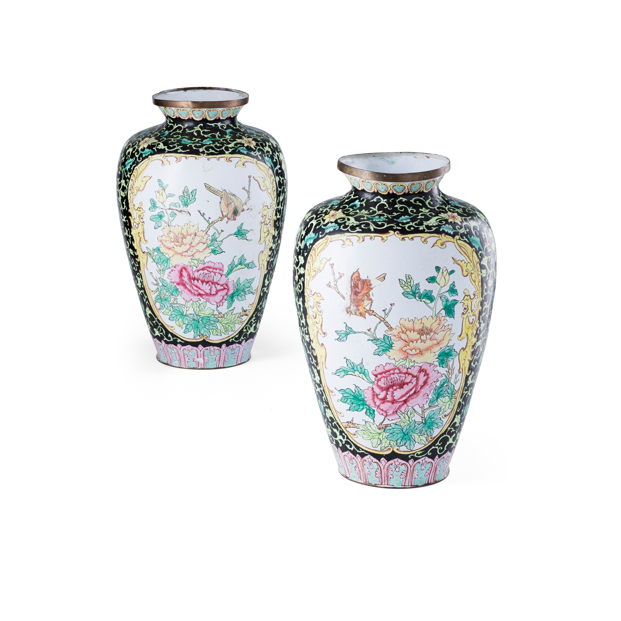 PAIR OF CANTON PAINTED ENAMEL VASES