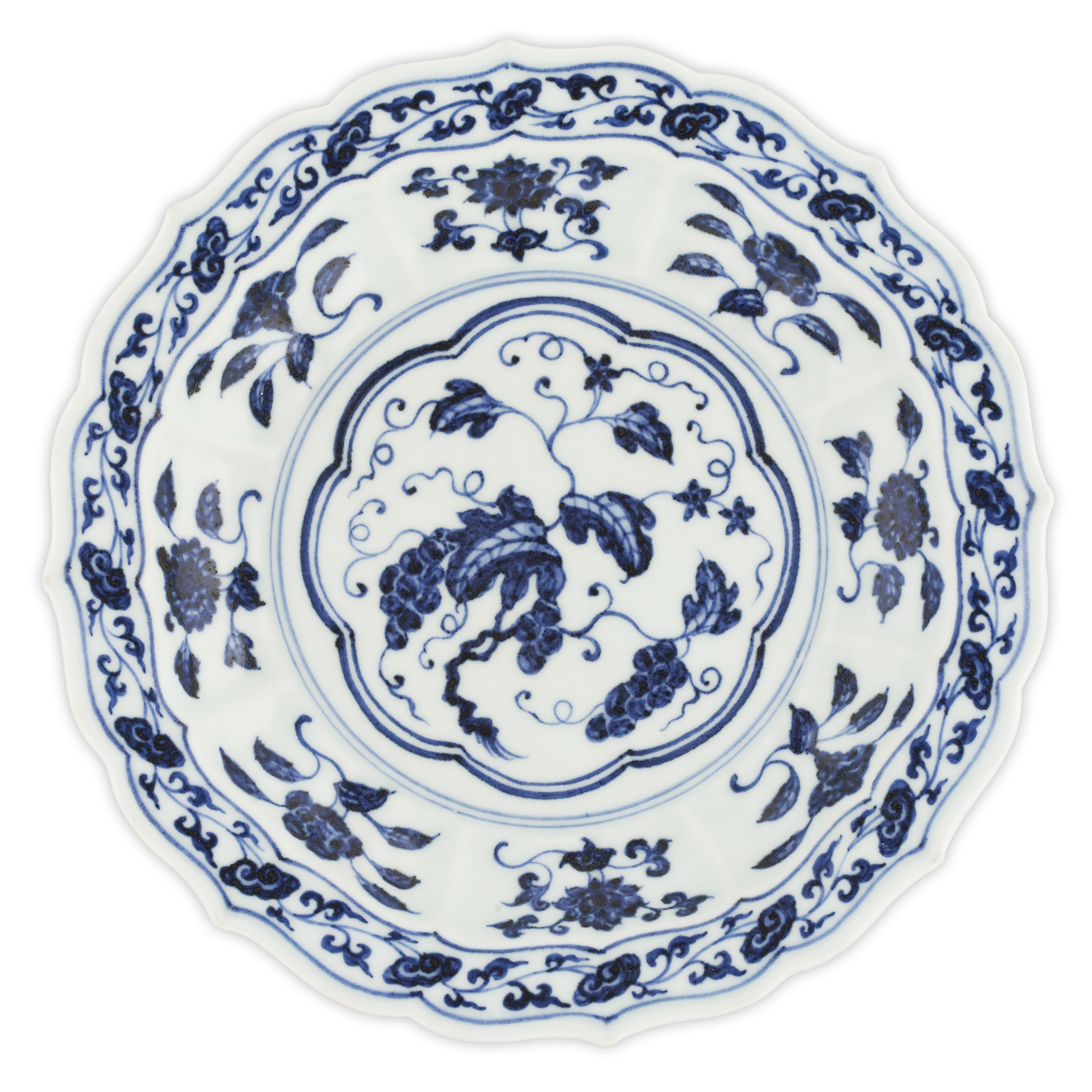 BLUE AND WHITE BARBED RIM DISH