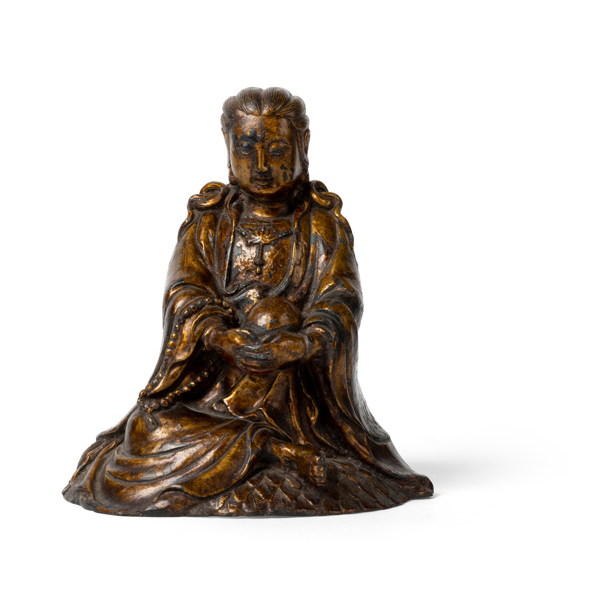GILT-LACQUERED BRONZE FIGURE OF SEATED GUANYIN