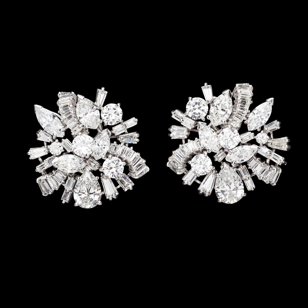 A pair of all-diamond cluster earrings