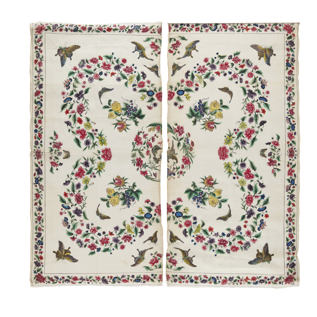 GROUP OF THREE PAINTED SILK GAUZE PANELS