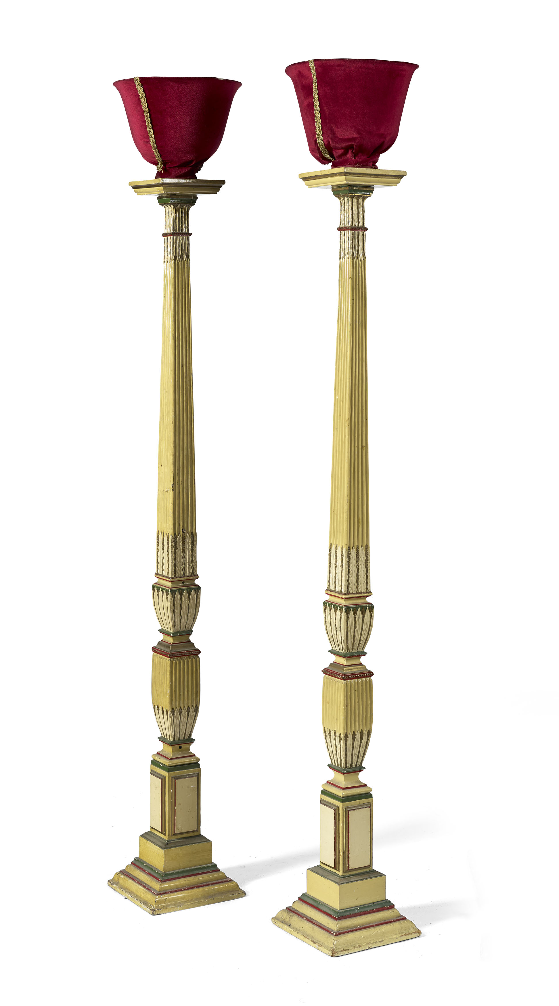 PAIR OF REGENCY STYLE POLYCHROME STANDARD LAMPS